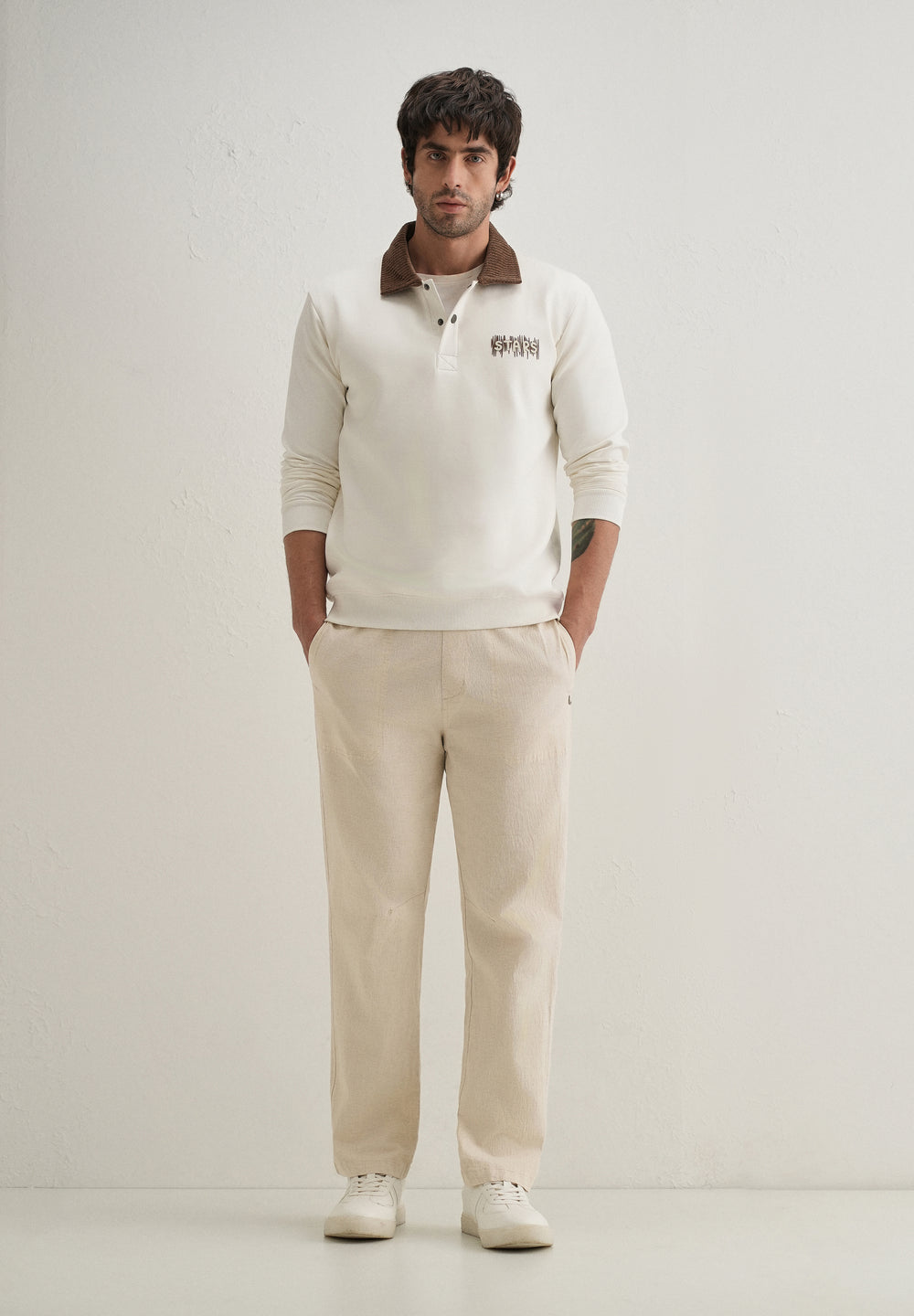 Beige Drawstring Cotton Linen Pant