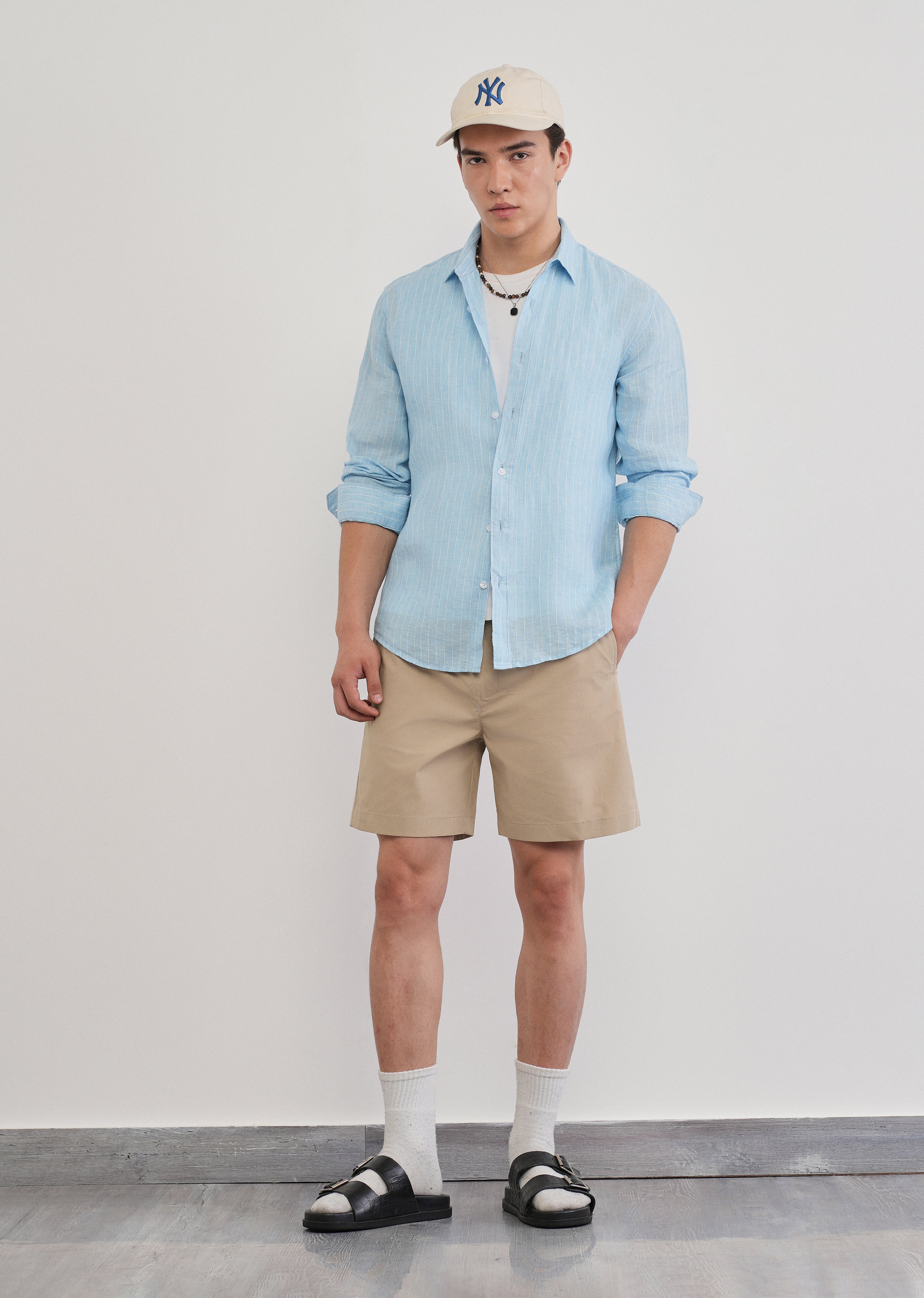 Beige Drawstring Cotton Shorts