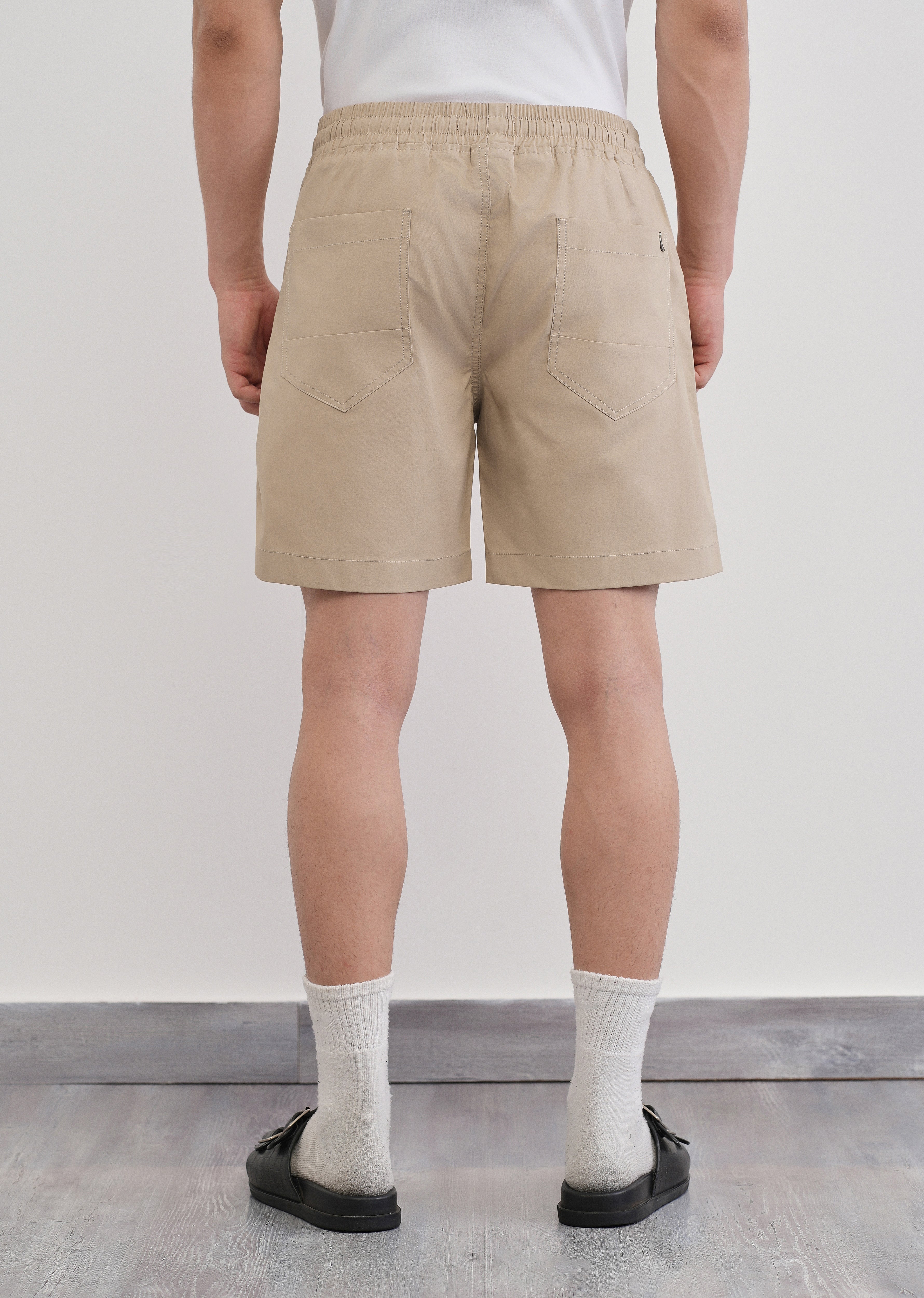 Beige Drawstring Cotton Shorts