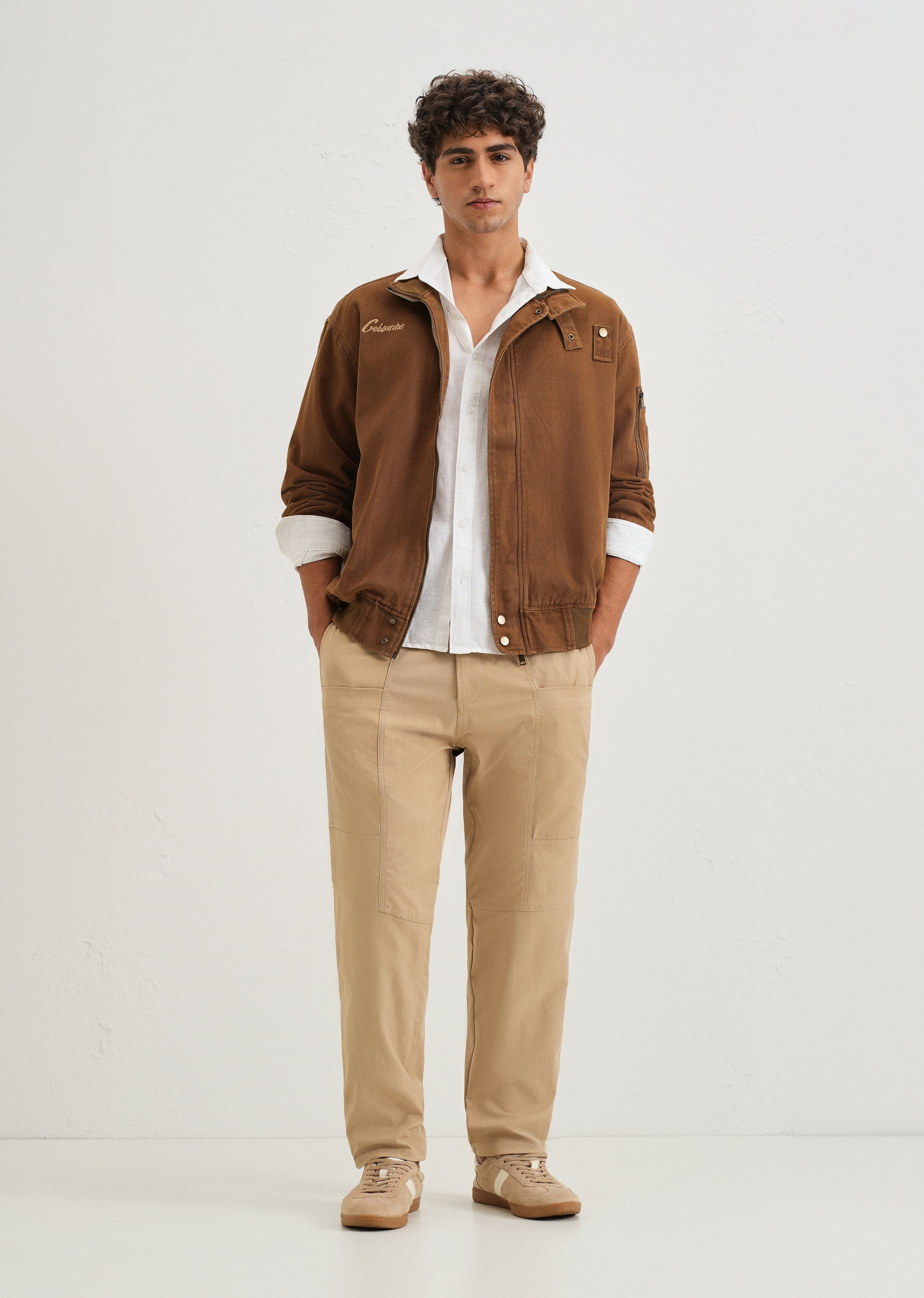 Beige Drawstring Panel Cargo