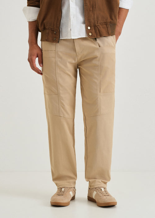 Beige Drawstring Panel Cargo