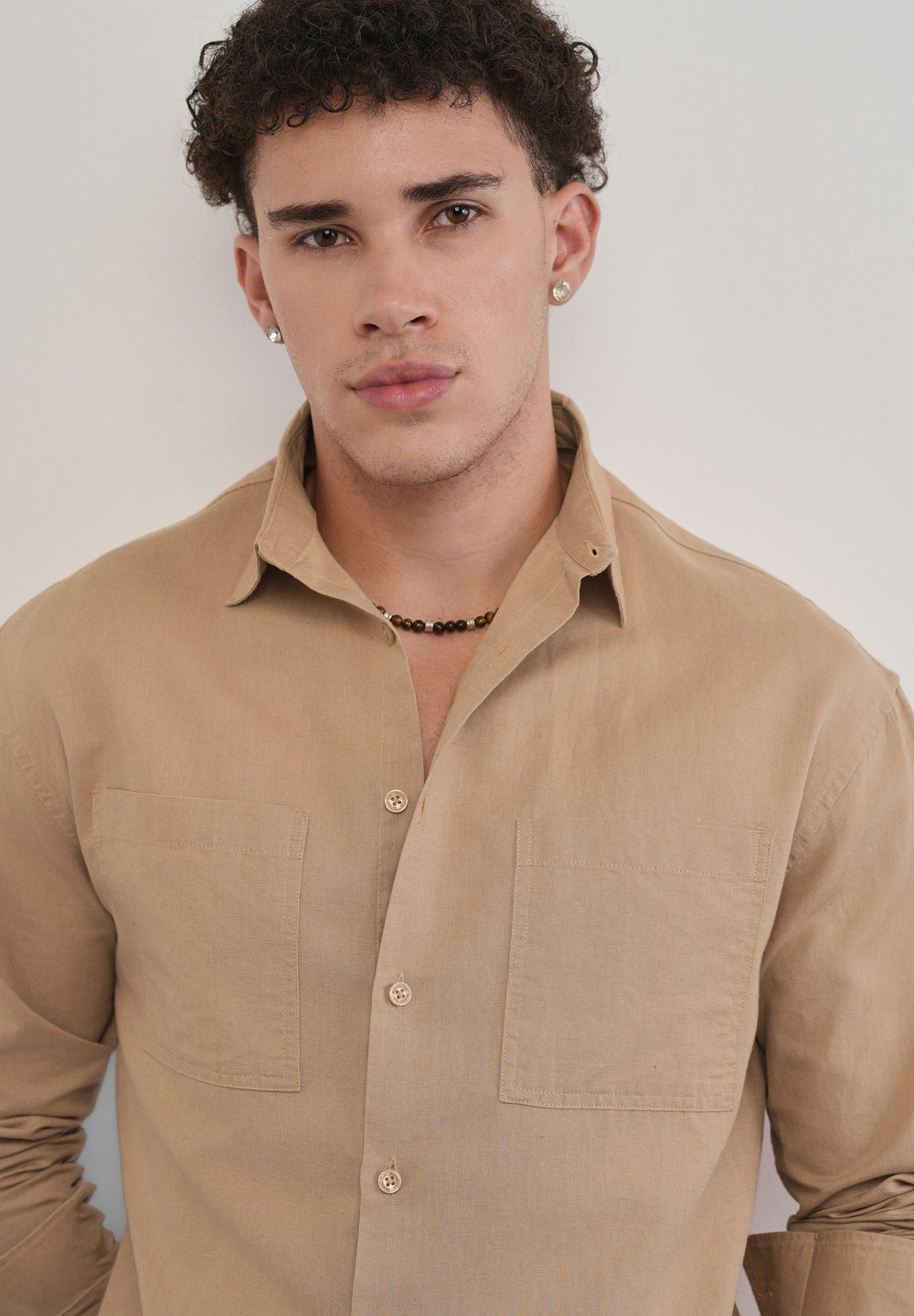 Warm Beige Dual Pocket Cotton Linen Shirt