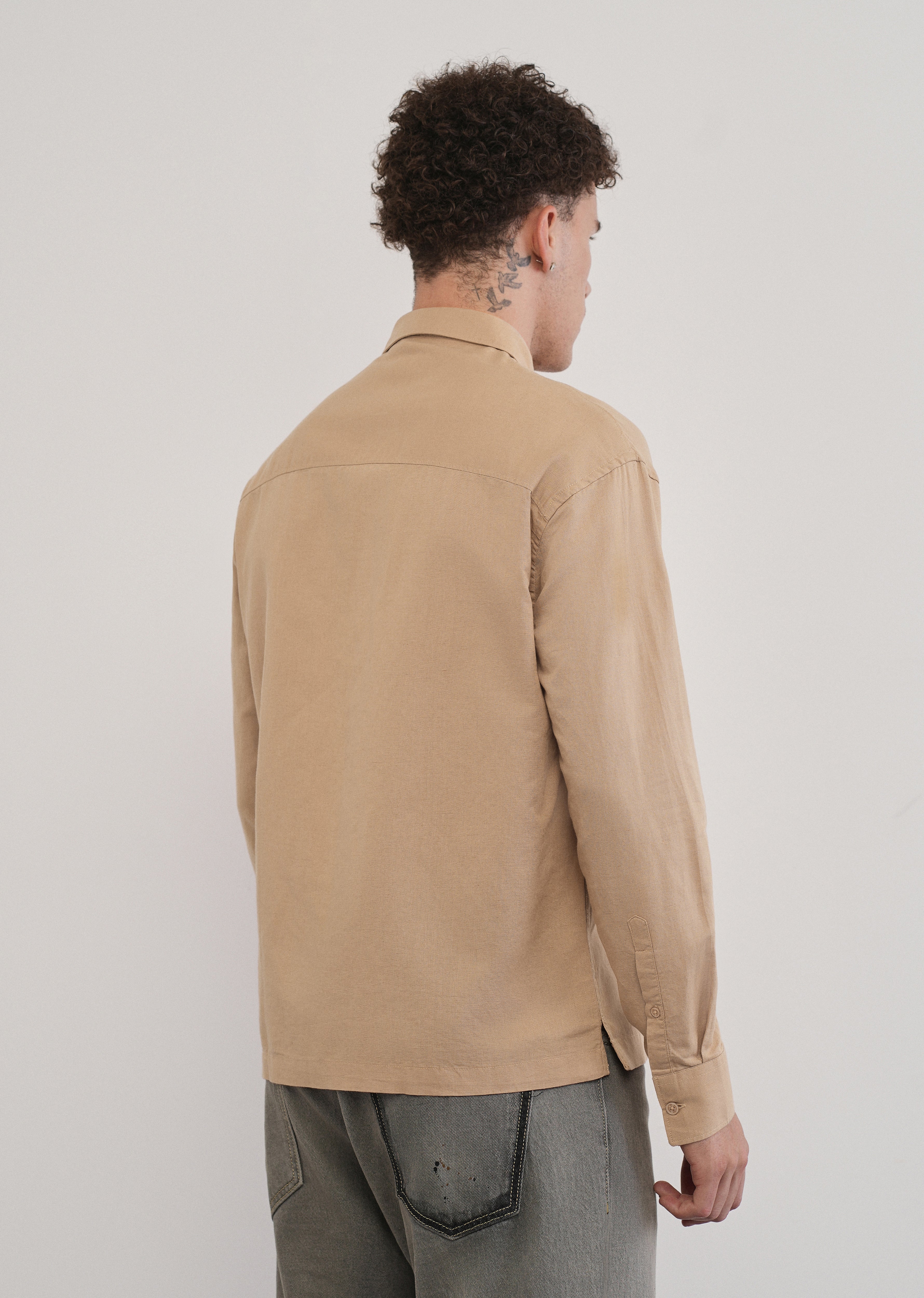 Warm Beige Dual Pocket Cotton Linen Shirt