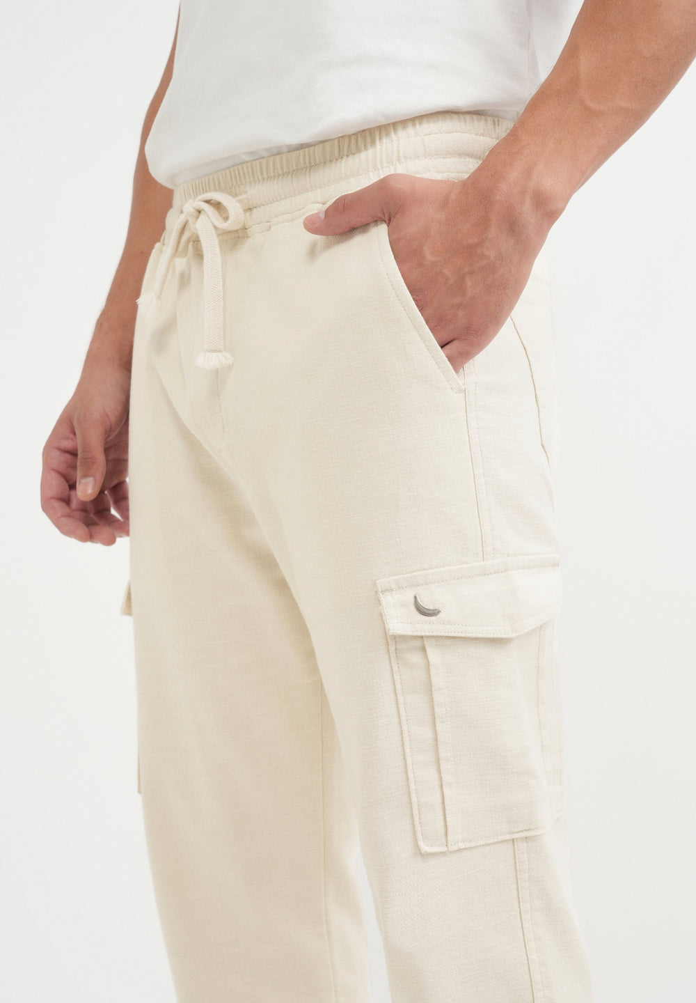 Beige Elasticated Relaxed Fit Cargo Pant