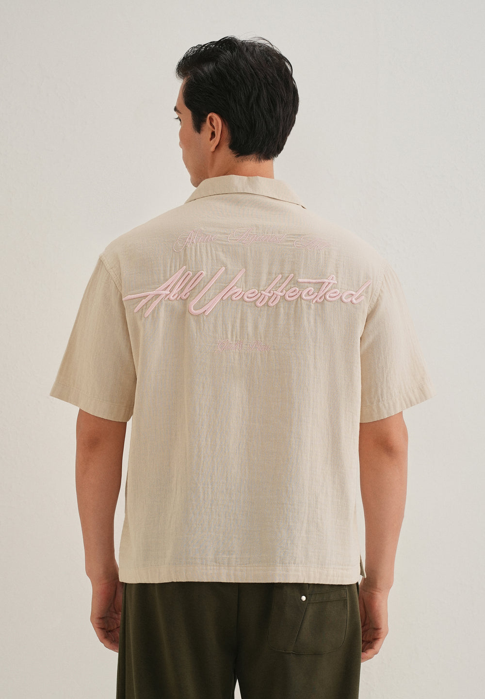 Beige Embroidered Double Cloth Cotton Shirt