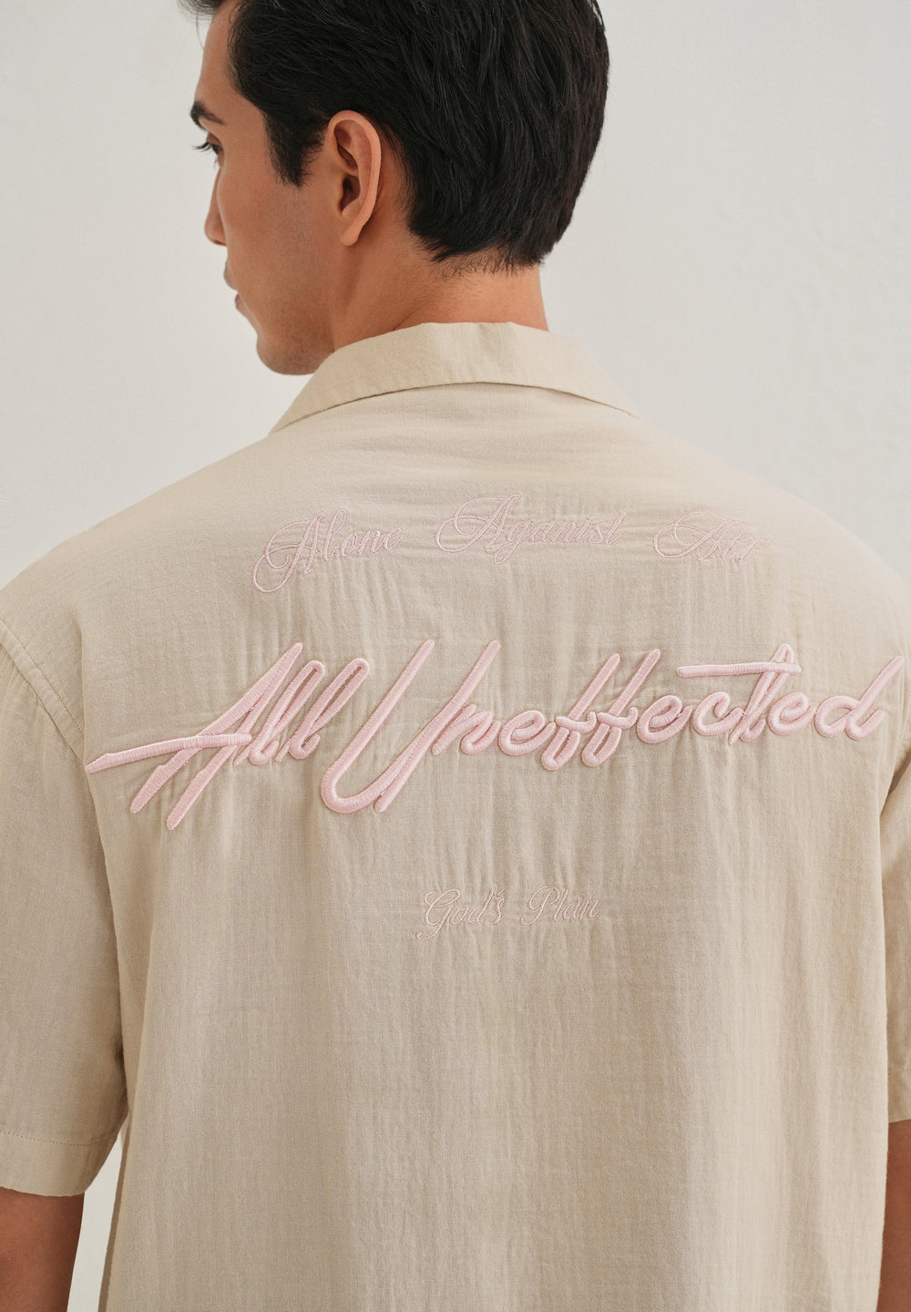 Beige Embroidered Double Cloth Cotton Shirt