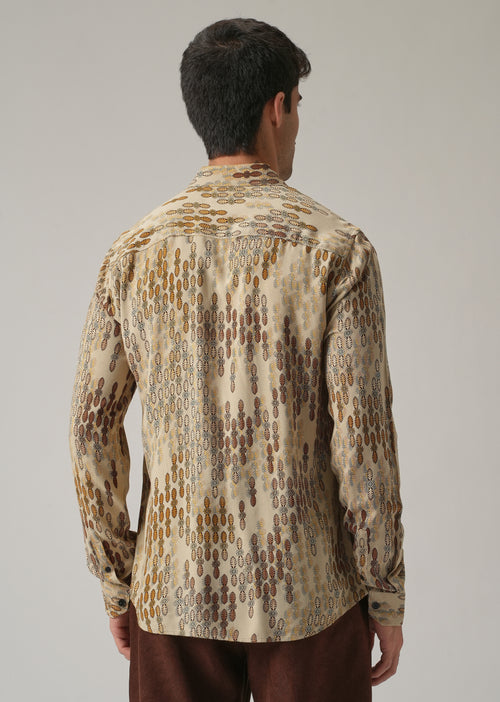 Beige Ethnic Print Feather Shirt