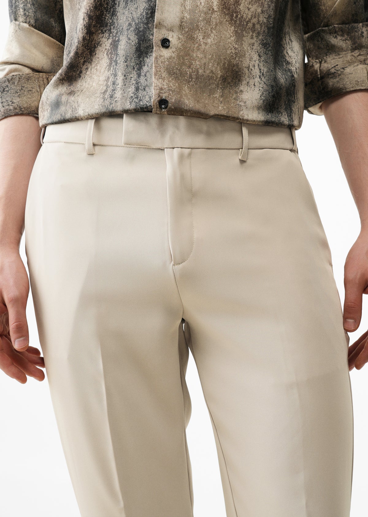 Beige Flex Waist Slim Fit Trouser