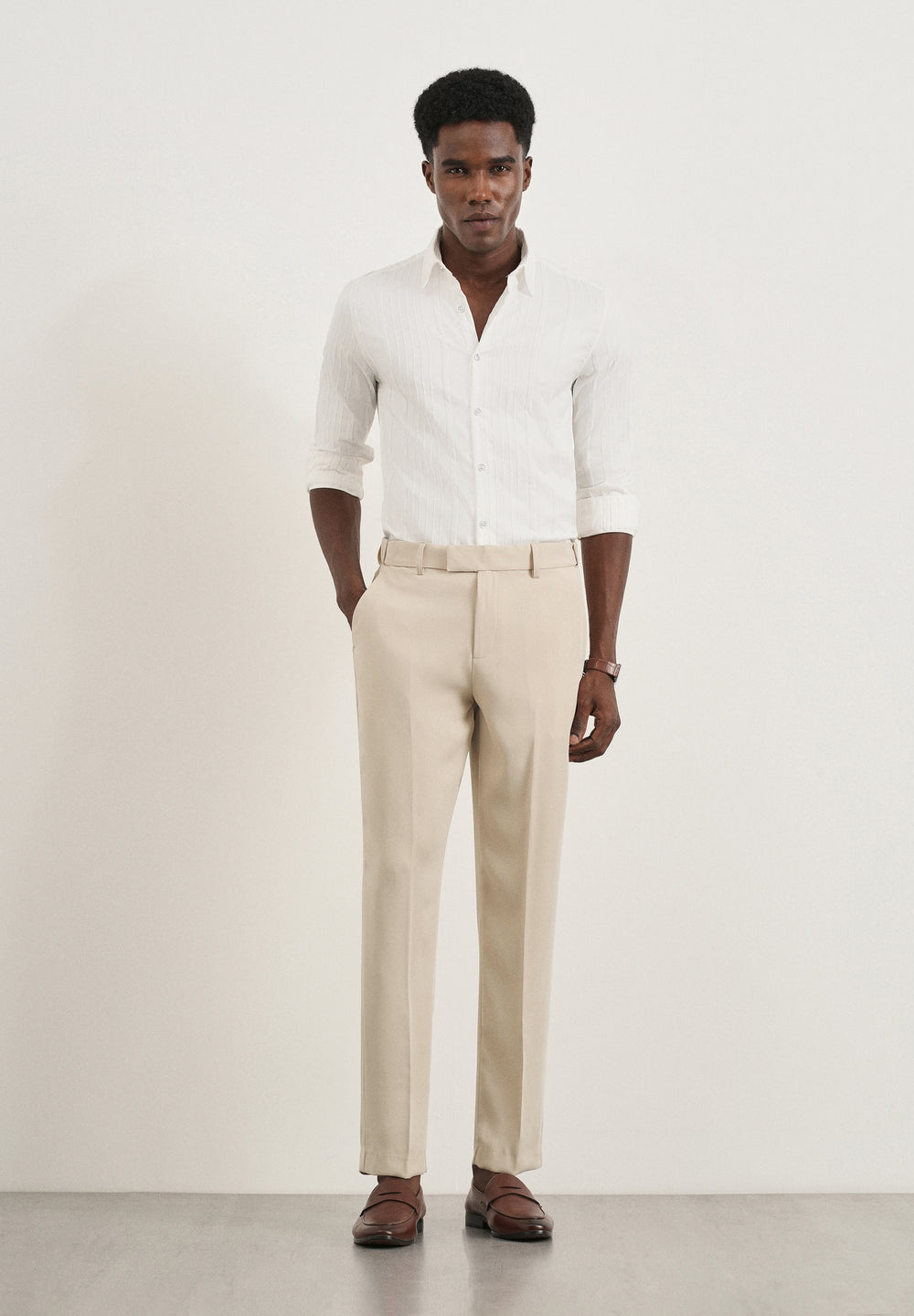 Ecru Flex Waist Slim Fit Trouser