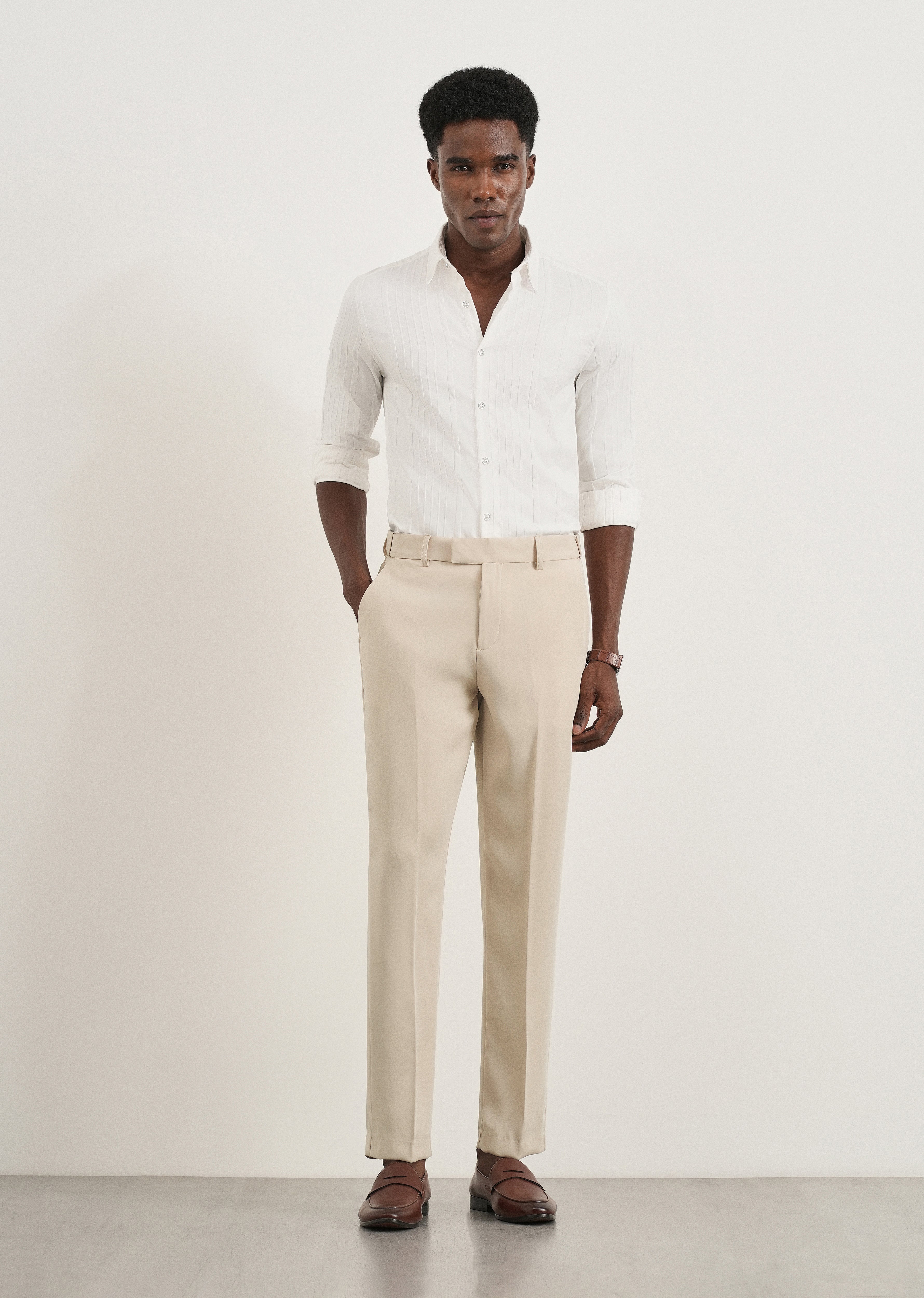 Ecru Flex Waist Slim Fit Trouser
