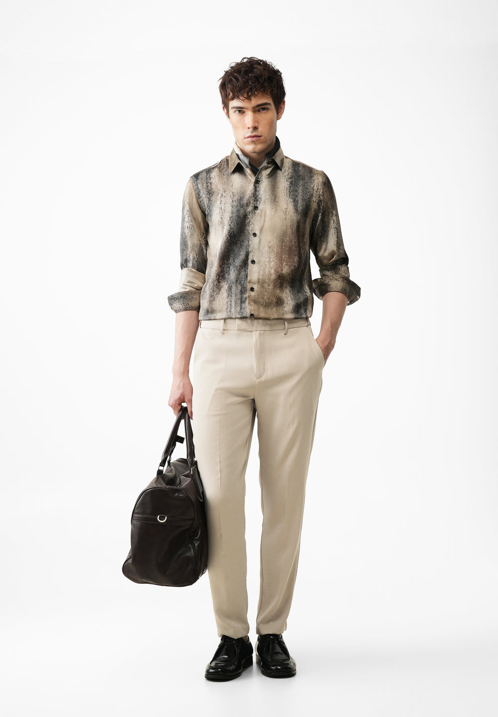 Beige Flex Waist Slim Fit Trouser