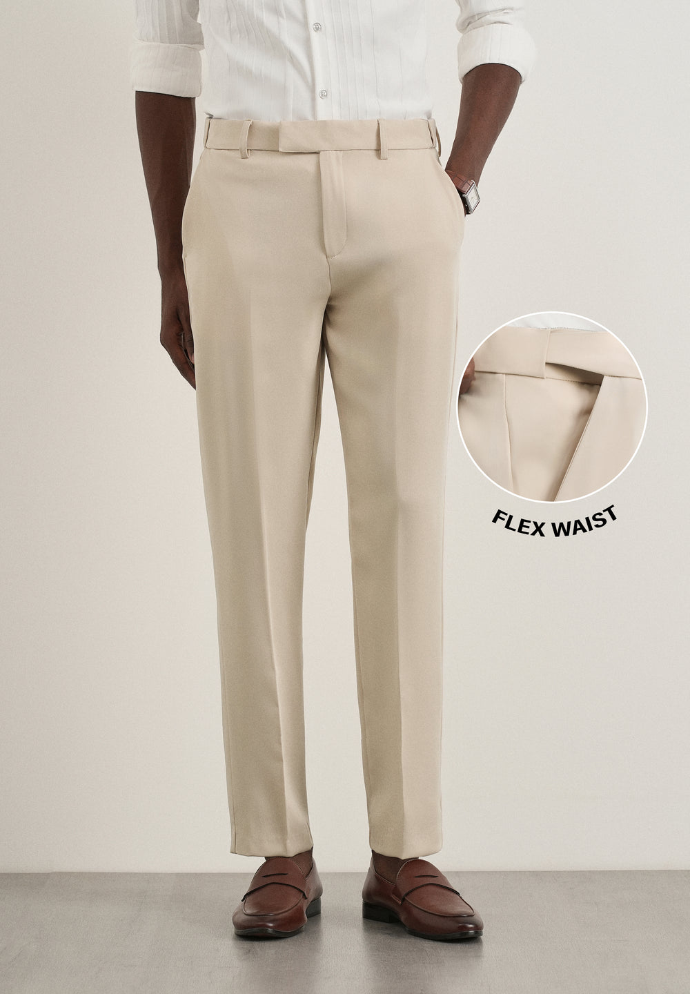 Ecru Flex Waist Slim Fit Trouser