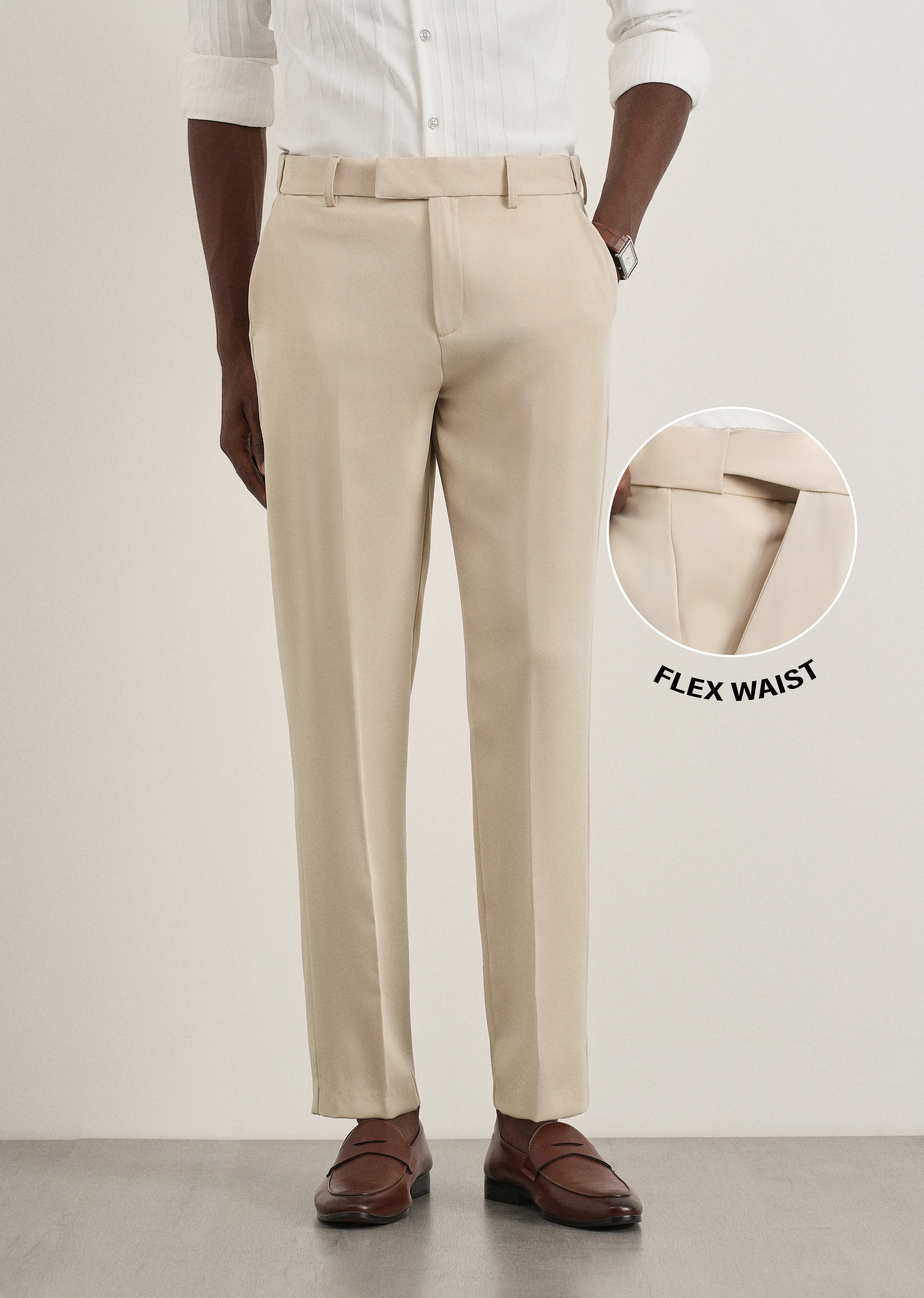 Ecru Flex Waist Slim Fit Trouser