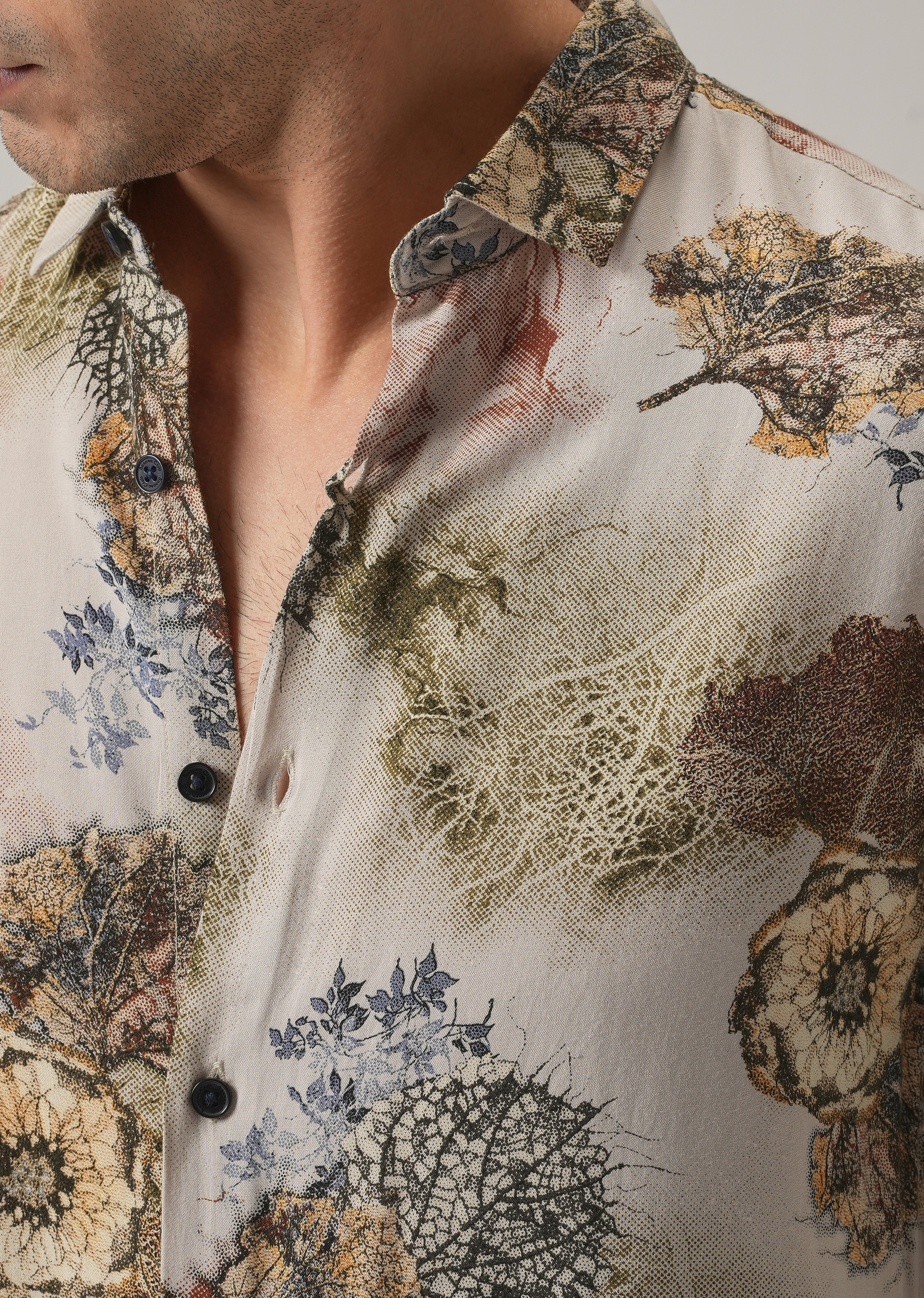 Beige Flora Print Feather Shirt