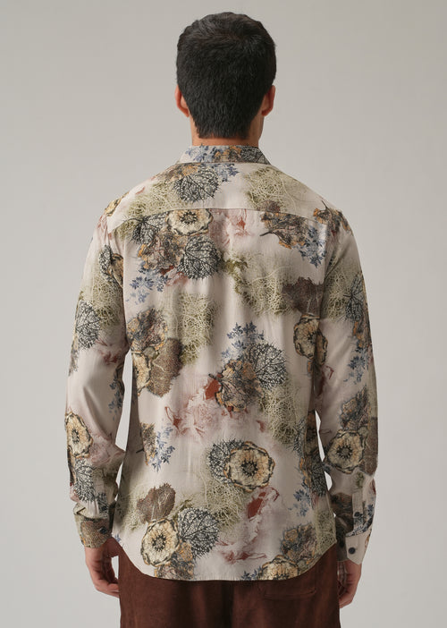 Beige Flora Print Feather Shirt