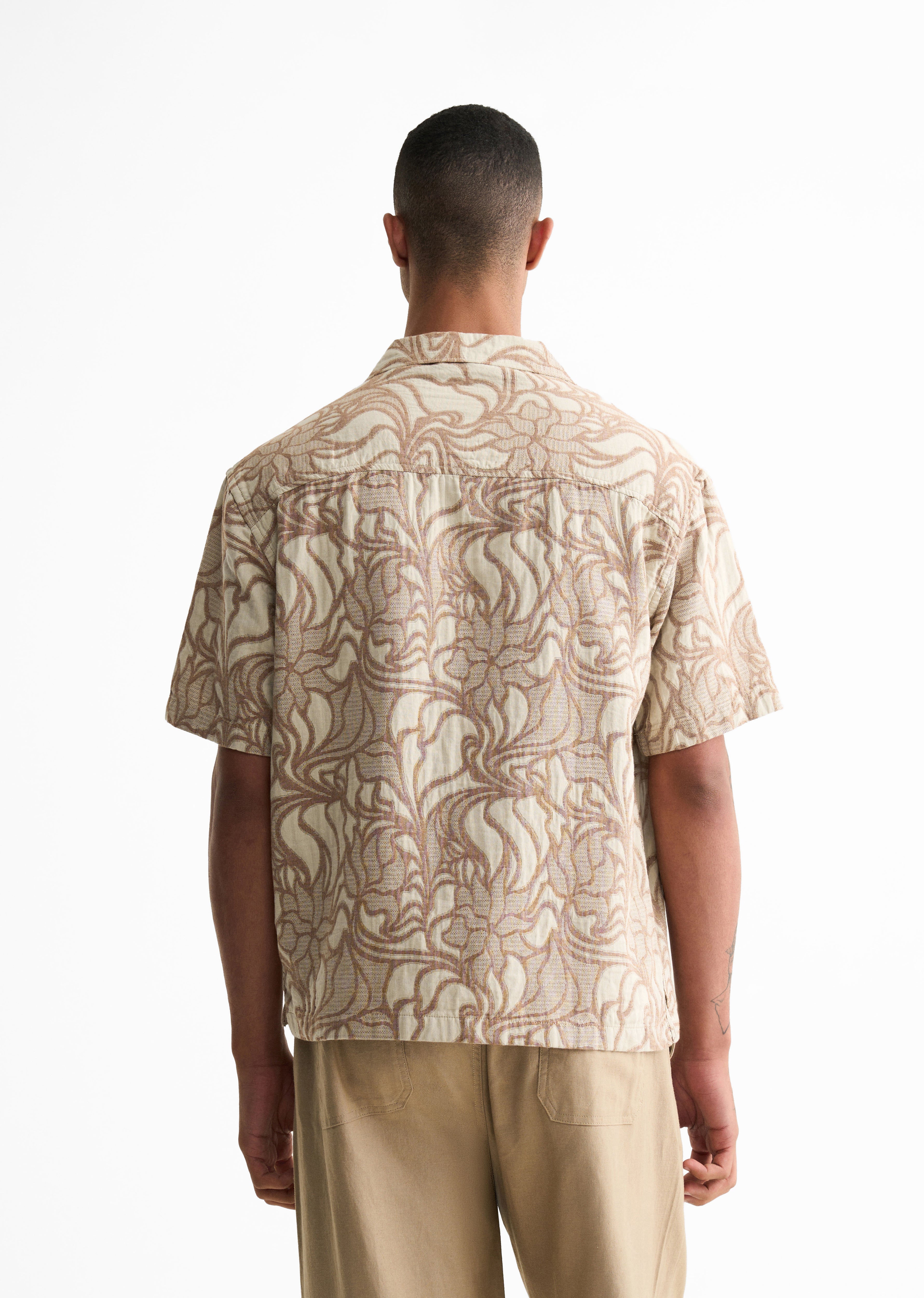 Beige Floral Jacquard Boxy Shirt