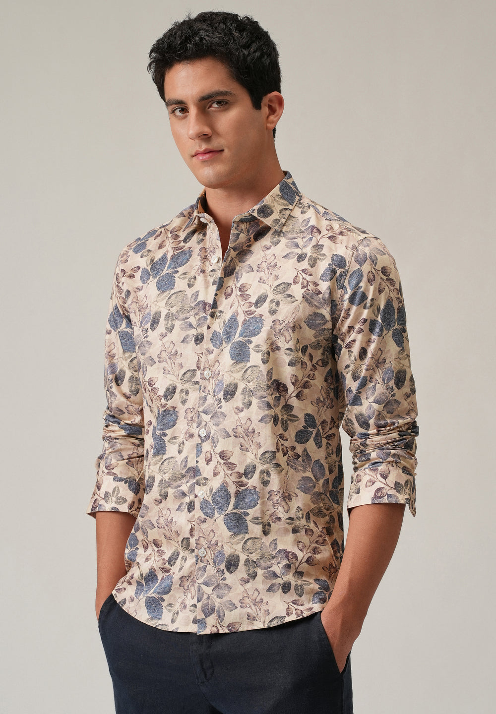 Beige Floral Print Shirt