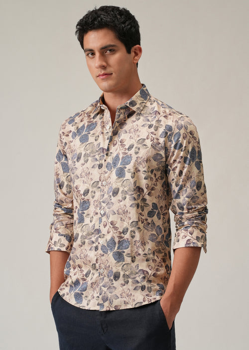Beige Floral Print Shirt
