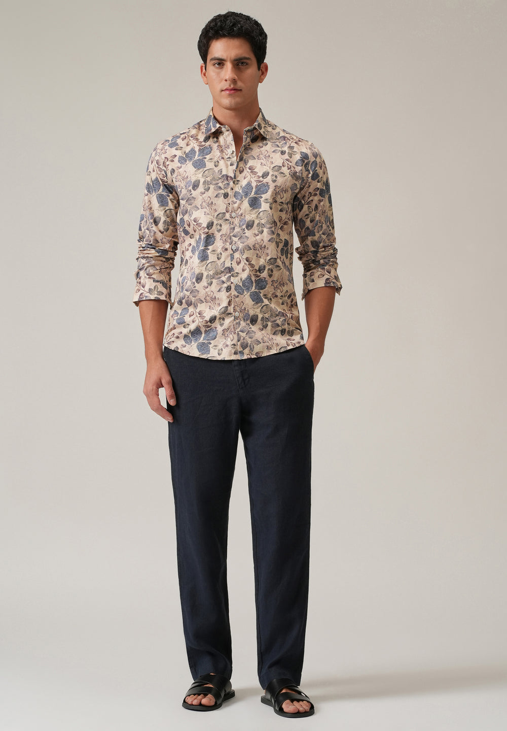 Beige Floral Print Shirt