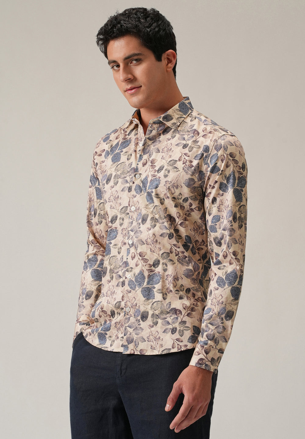 Beige Floral Print Shirt