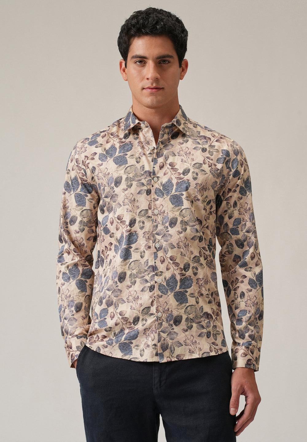 Beige Floral Print Shirt