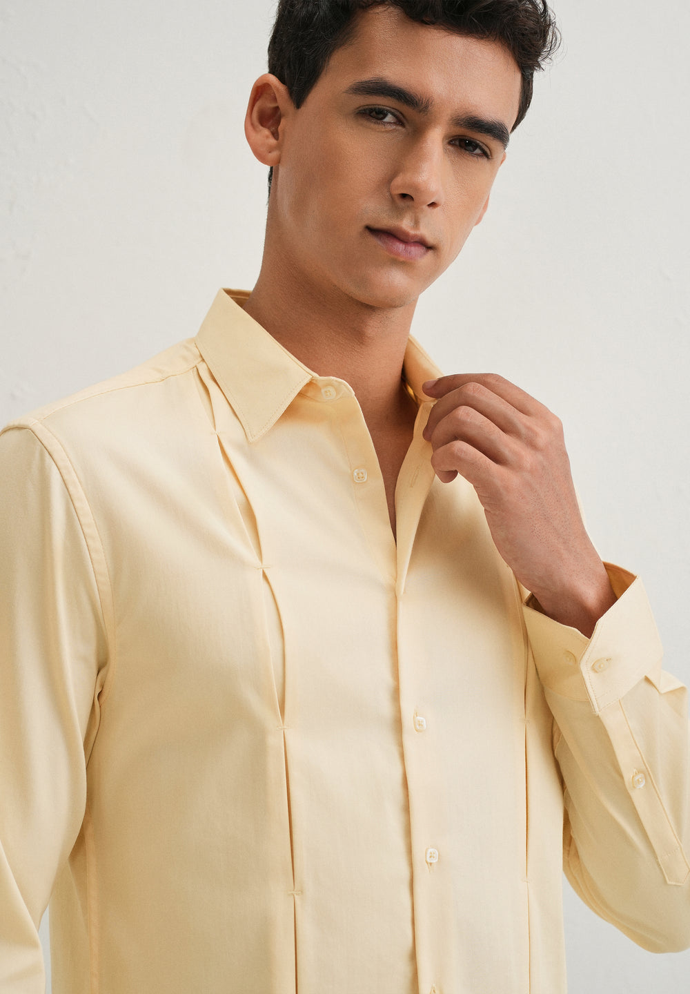 Beige Front Panel Open Pleat Shirt