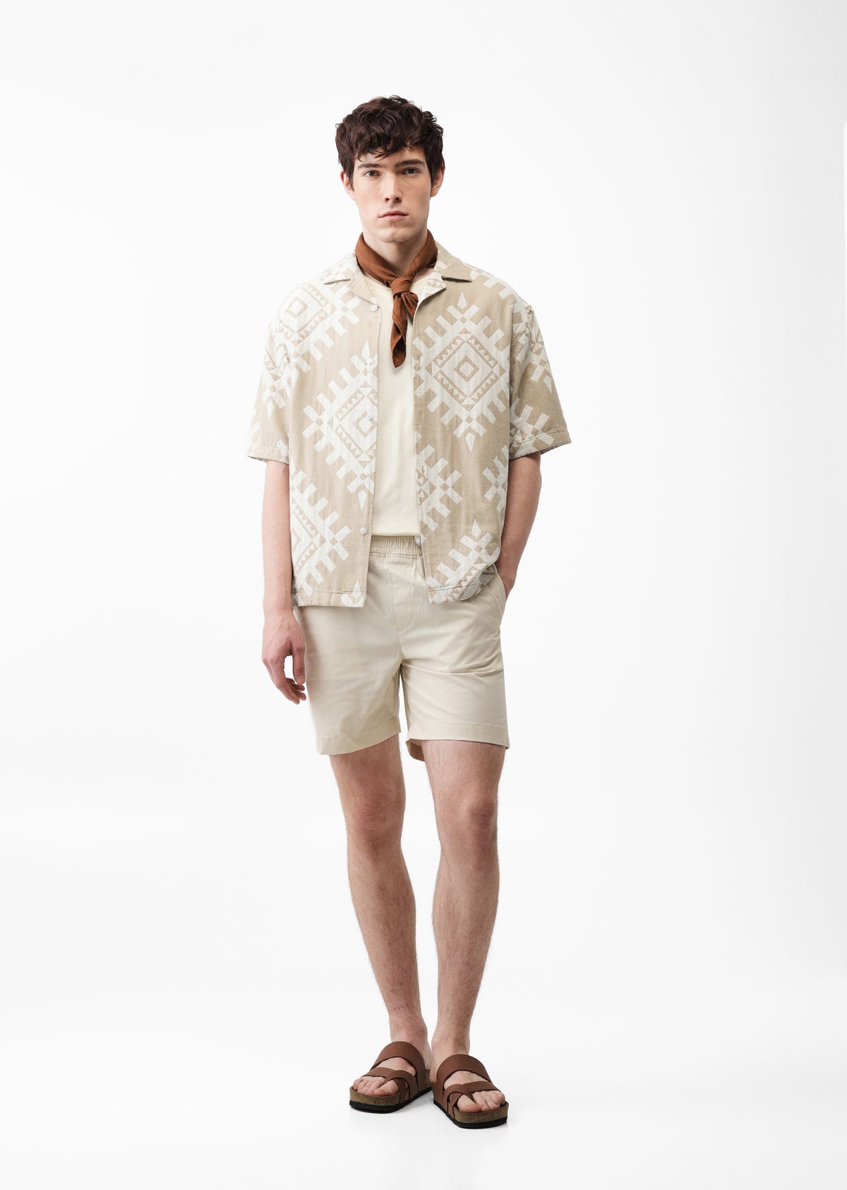 Beige Geometric Jacquard Shirt