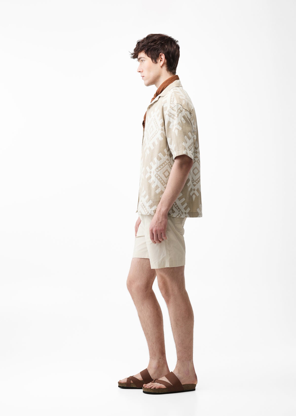 Beige Geometric Jacquard Shirt