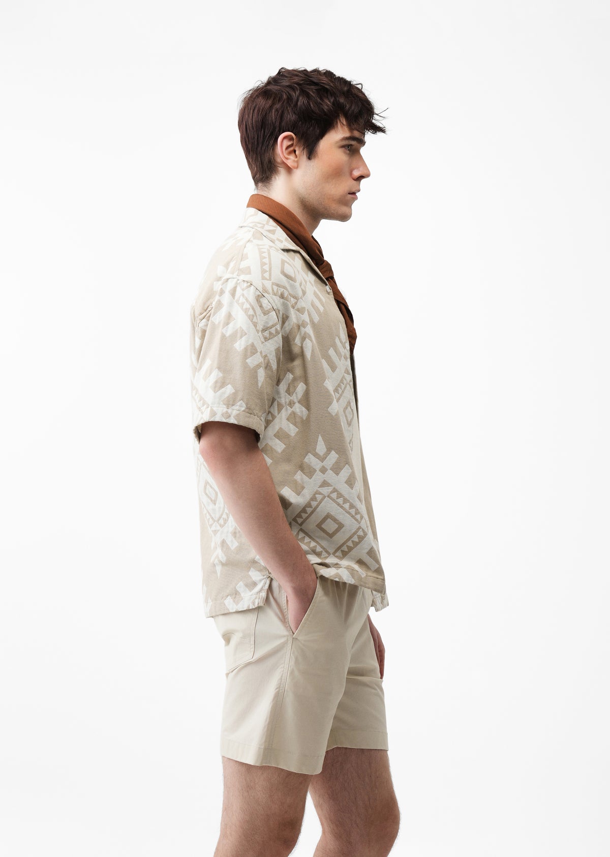 Beige Geometric Jacquard Shirt