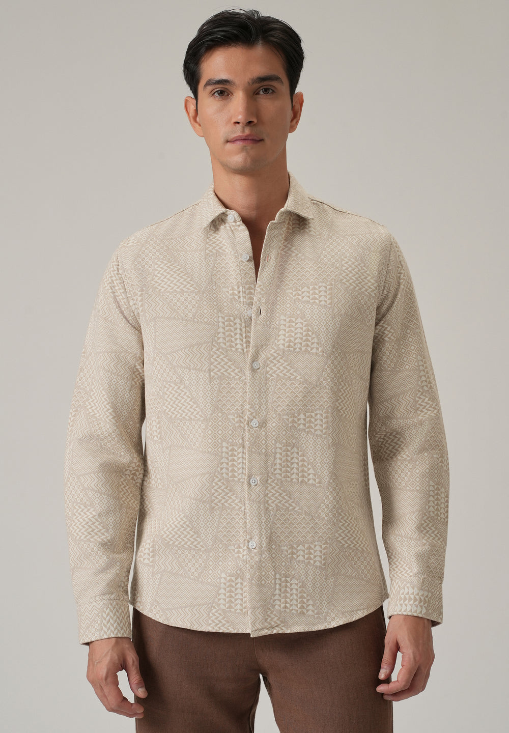 Beige Geometric Pattern Shirt