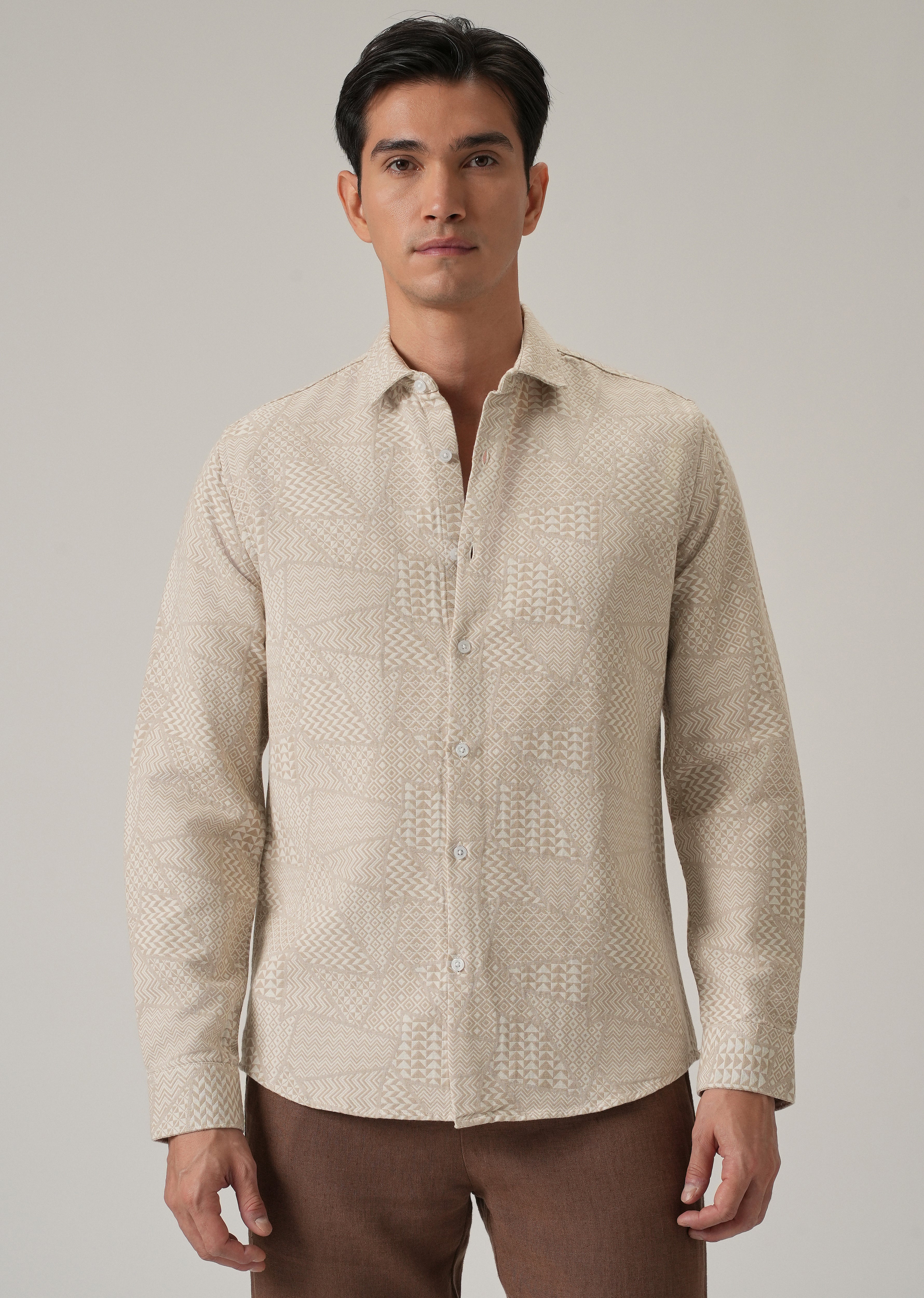 Beige Geometric Pattern Shirt