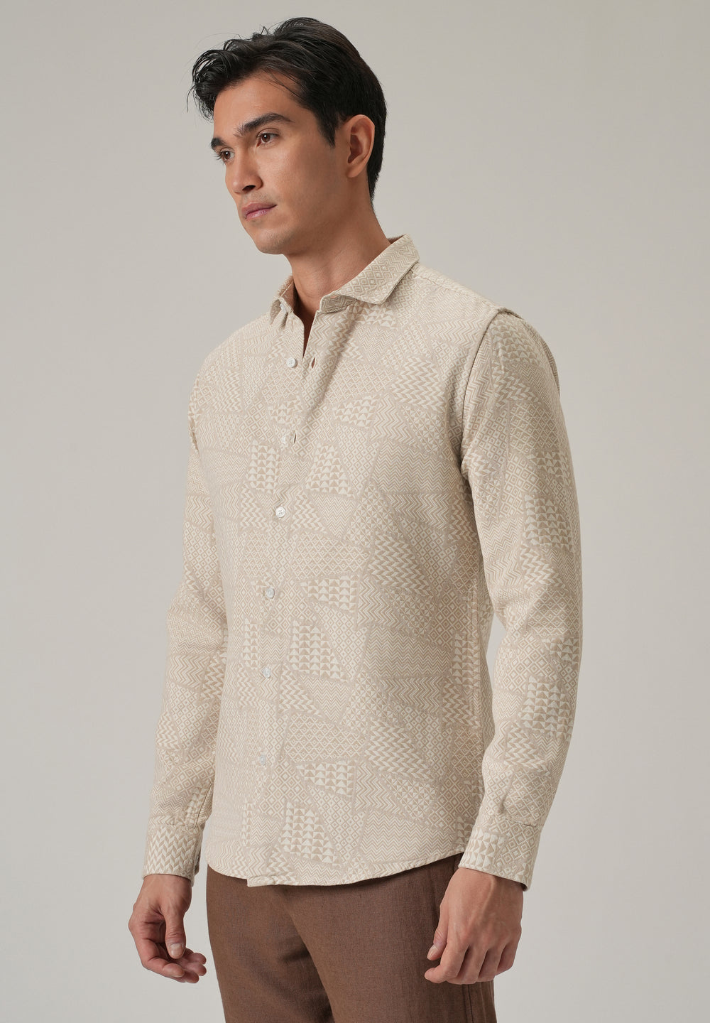Beige Geometric Pattern Shirt