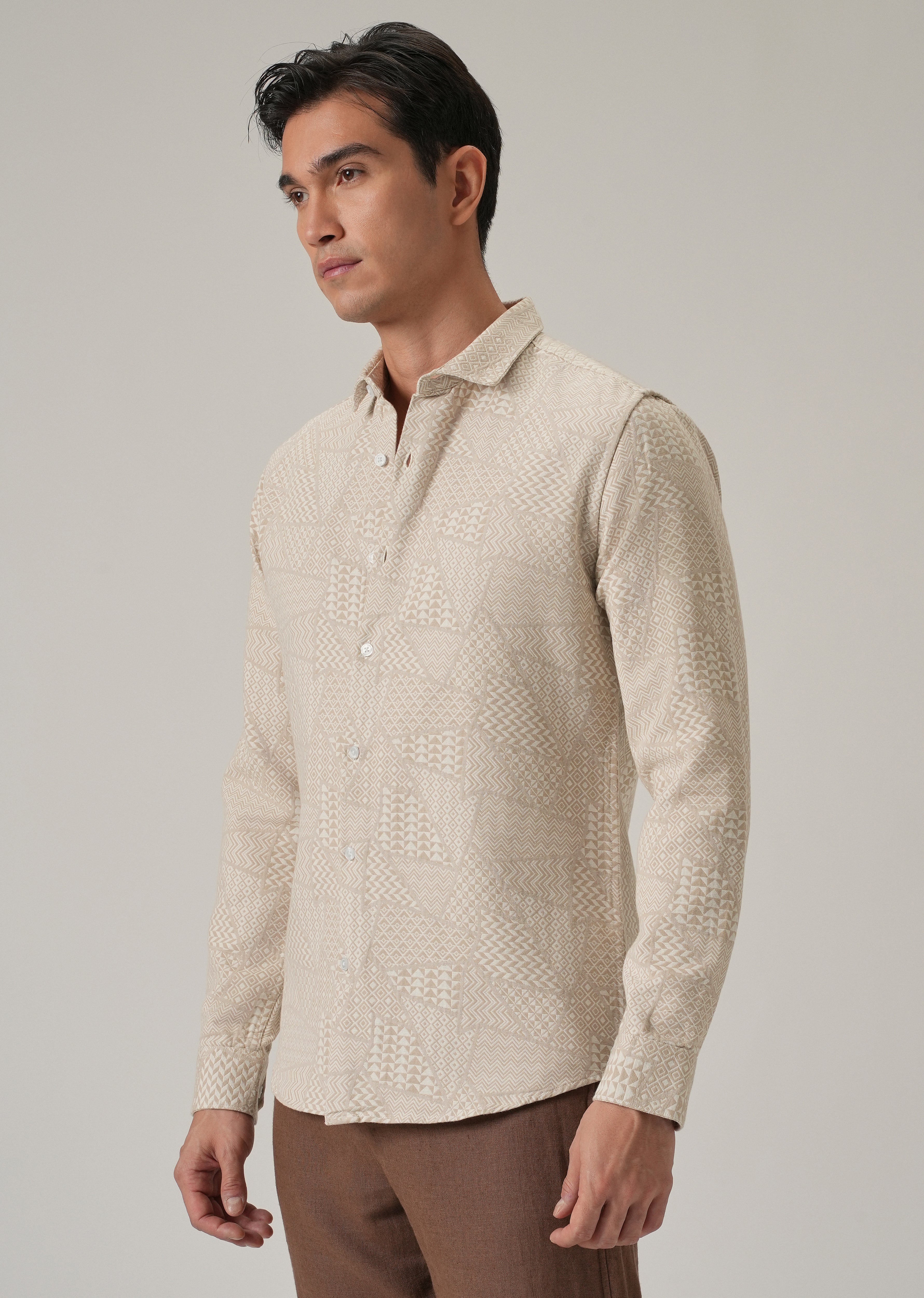 Beige Geometric Pattern Shirt