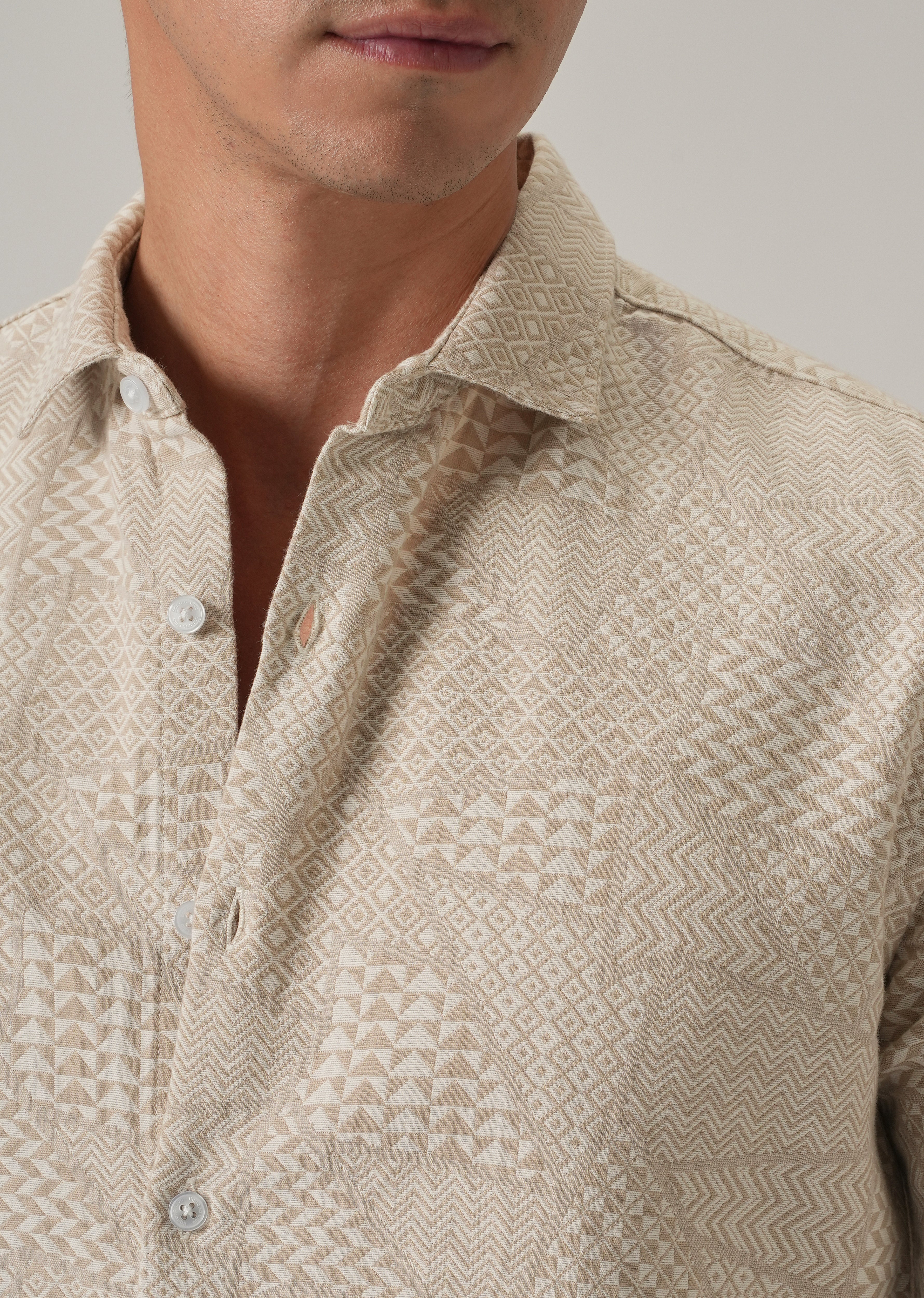 Beige Geometric Pattern Shirt