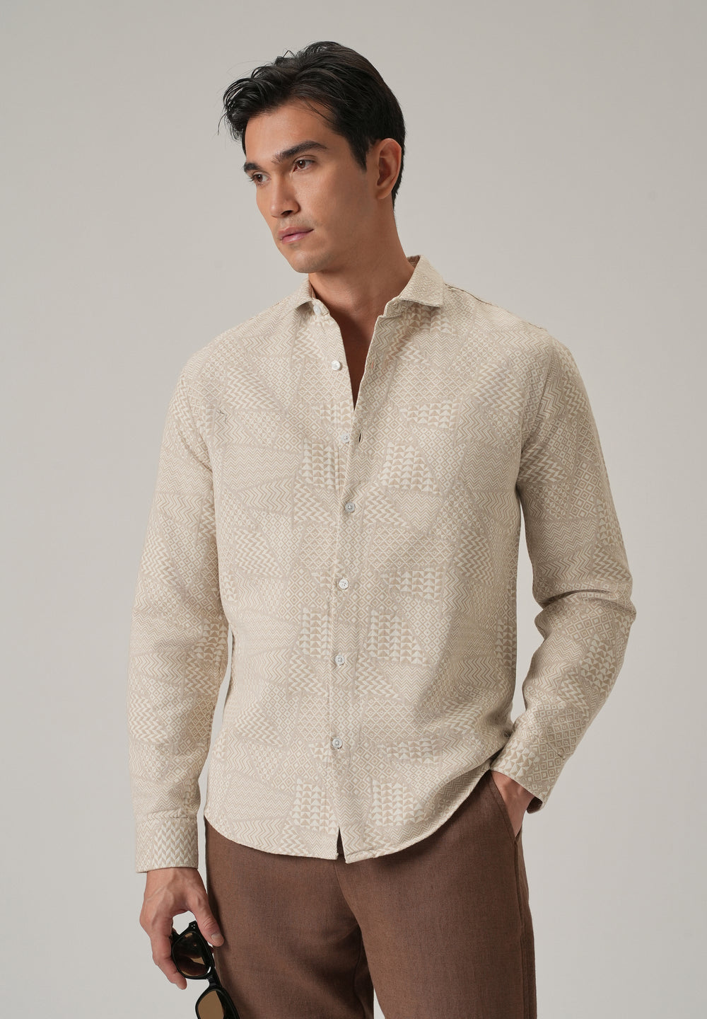 Beige Geometric Pattern Shirt