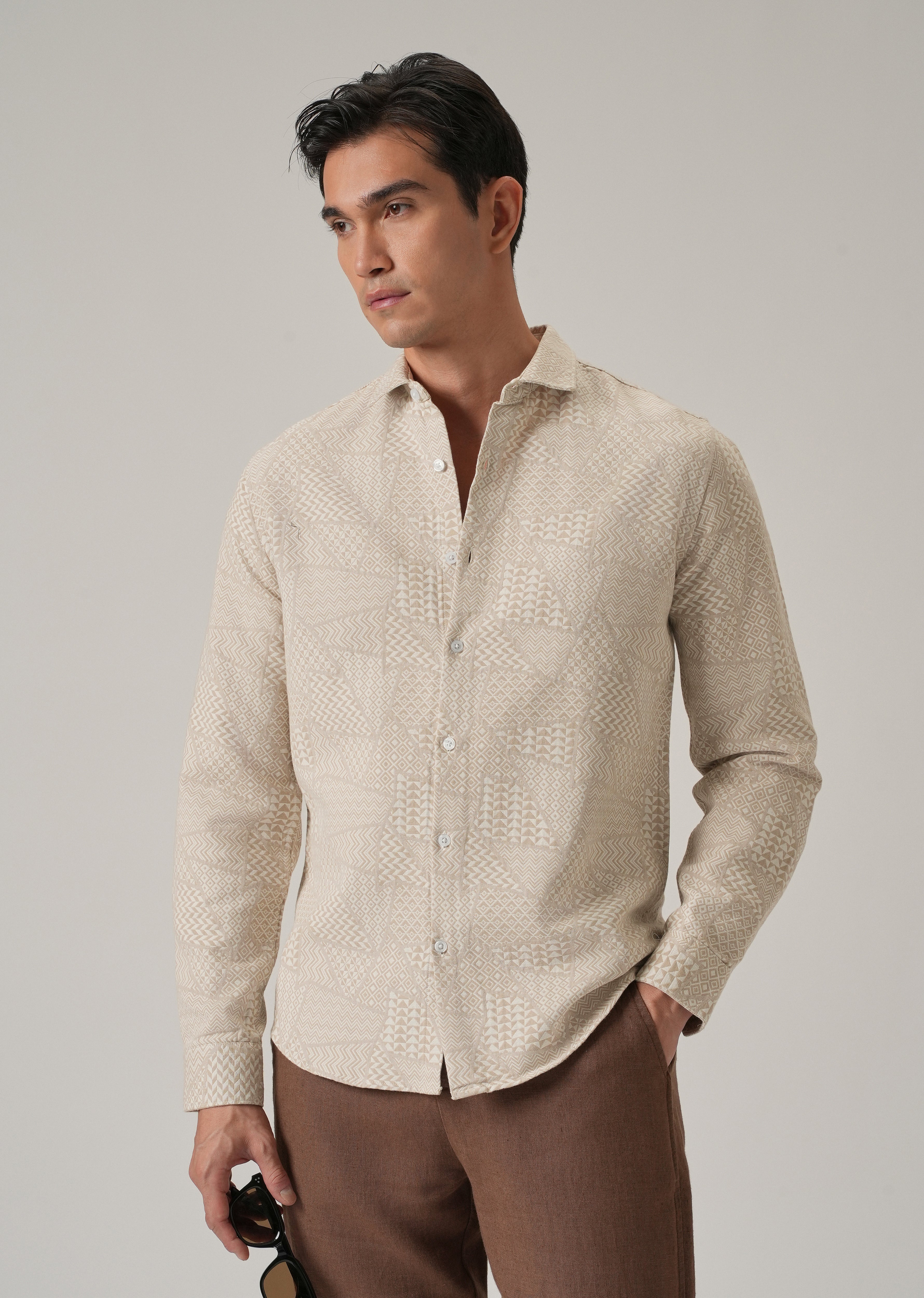 Beige Geometric Pattern Shirt