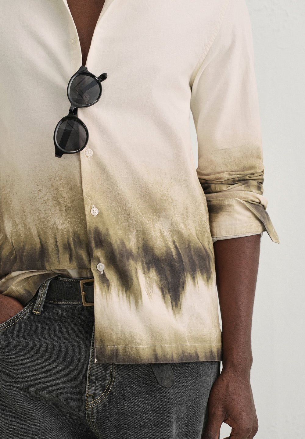 Beige Green Gradient Printed Shirt