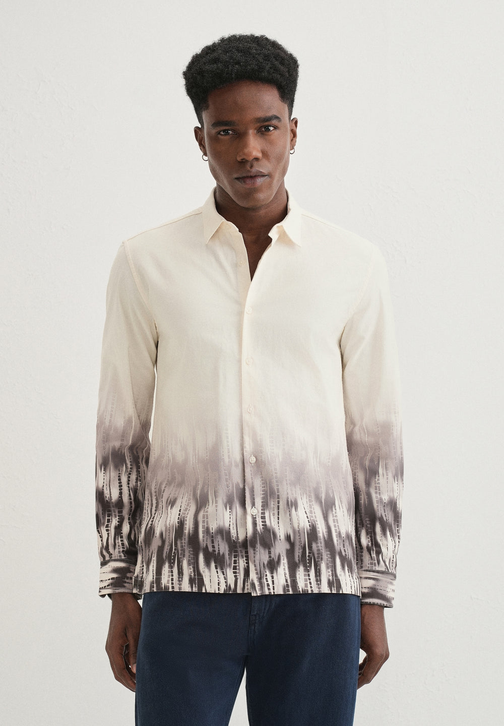 Beige Grey Gradient Printed Shirt