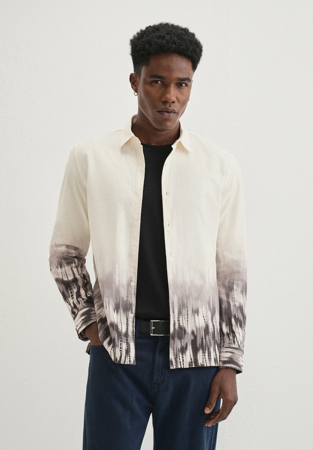 Beige Grey Gradient Printed Shirt