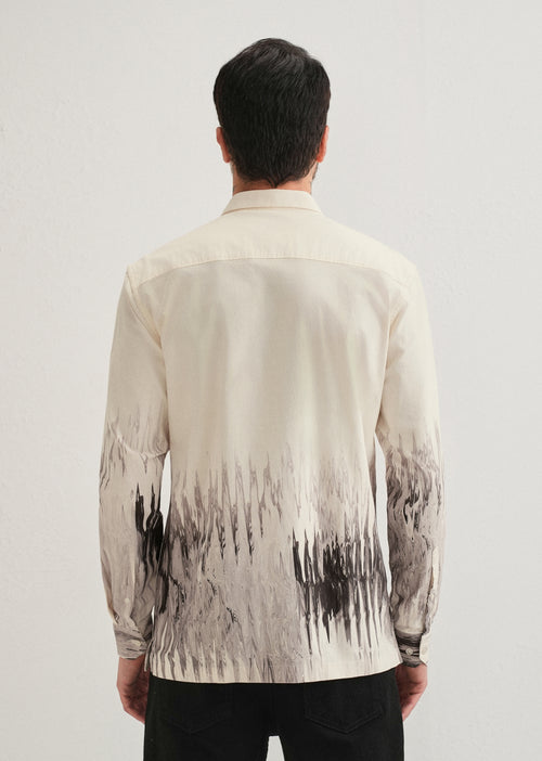 Beige Grey Ripple Printed Shirt