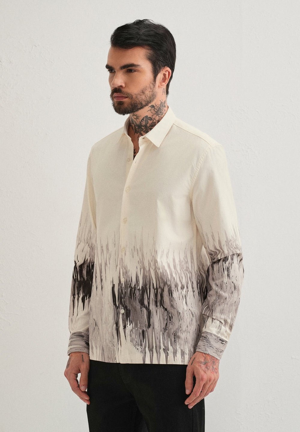 Beige Grey Ripple Printed Shirt