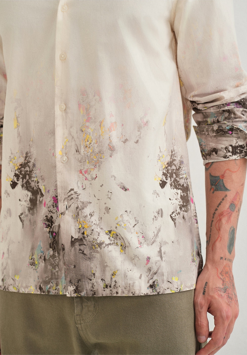Beige Grey Splatter Printed Shirt