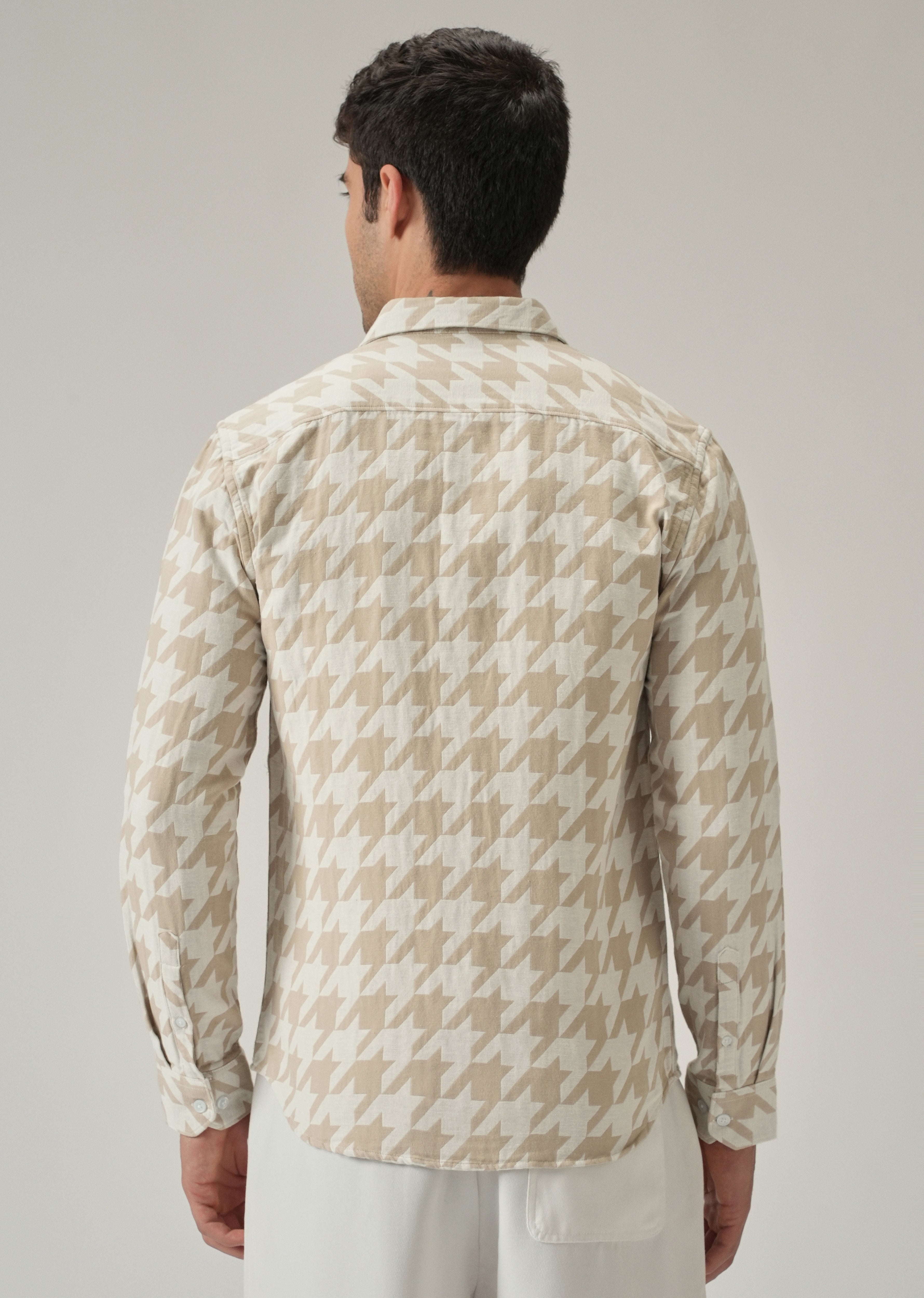 Beige Herringbone Pattern Shirt