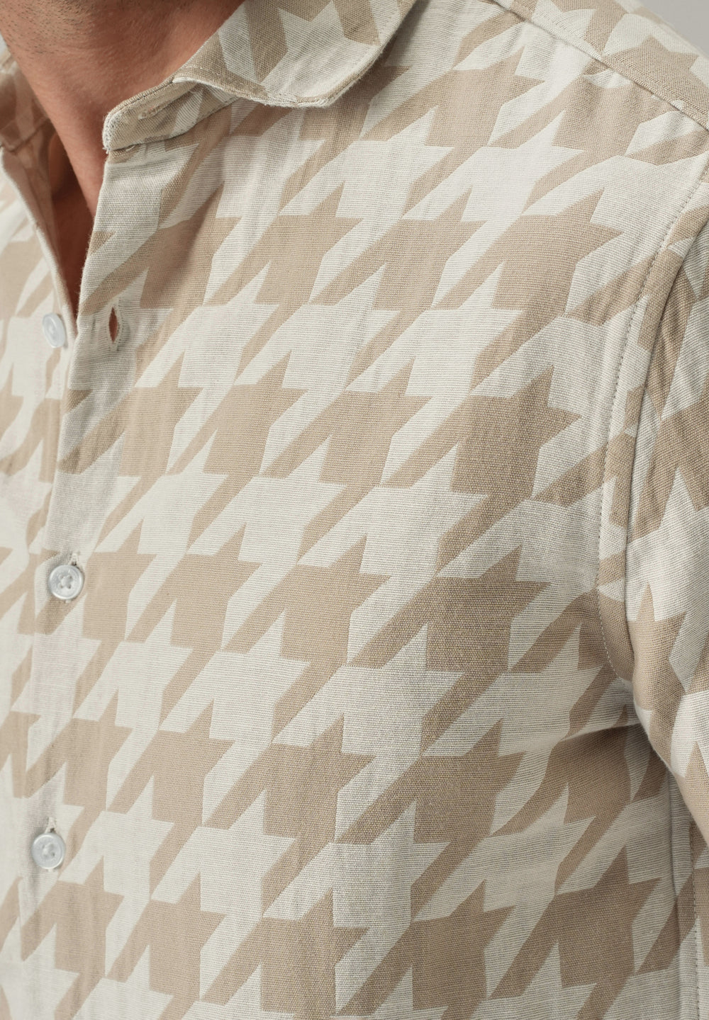 Beige Herringbone Pattern Shirt