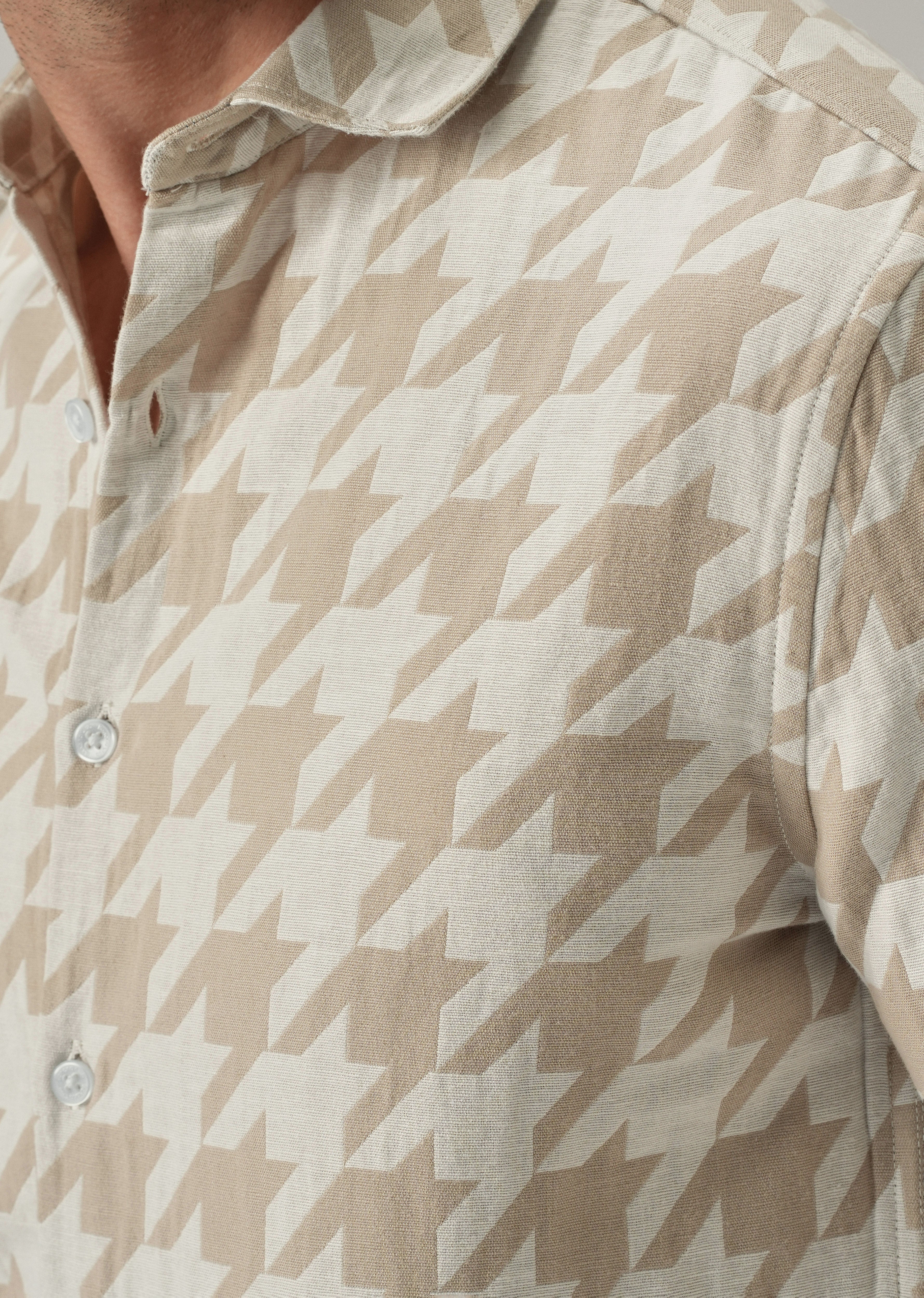 Beige Herringbone Pattern Shirt