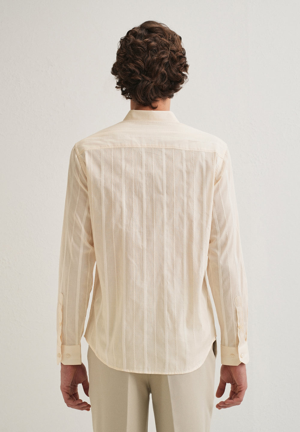 Ivory Beige Herringbone Pattern Shirt