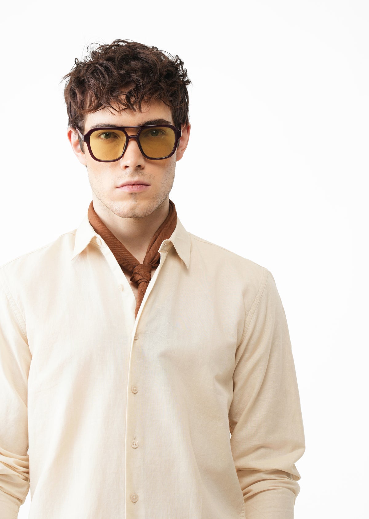 Beige Hidden Sleeve Placket Cotton Linen Shirt
