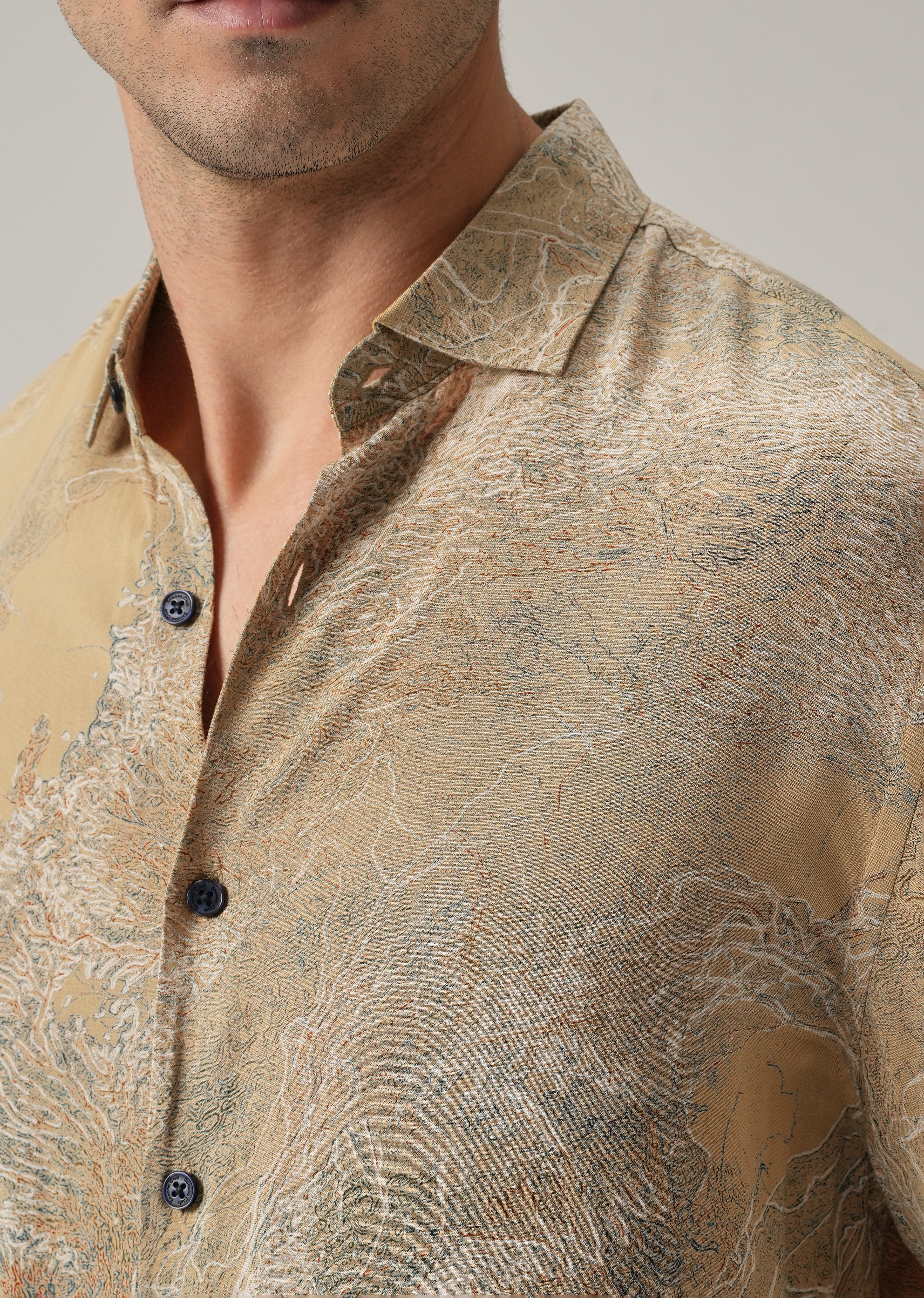 Beige Intricate Print Feather Shirt