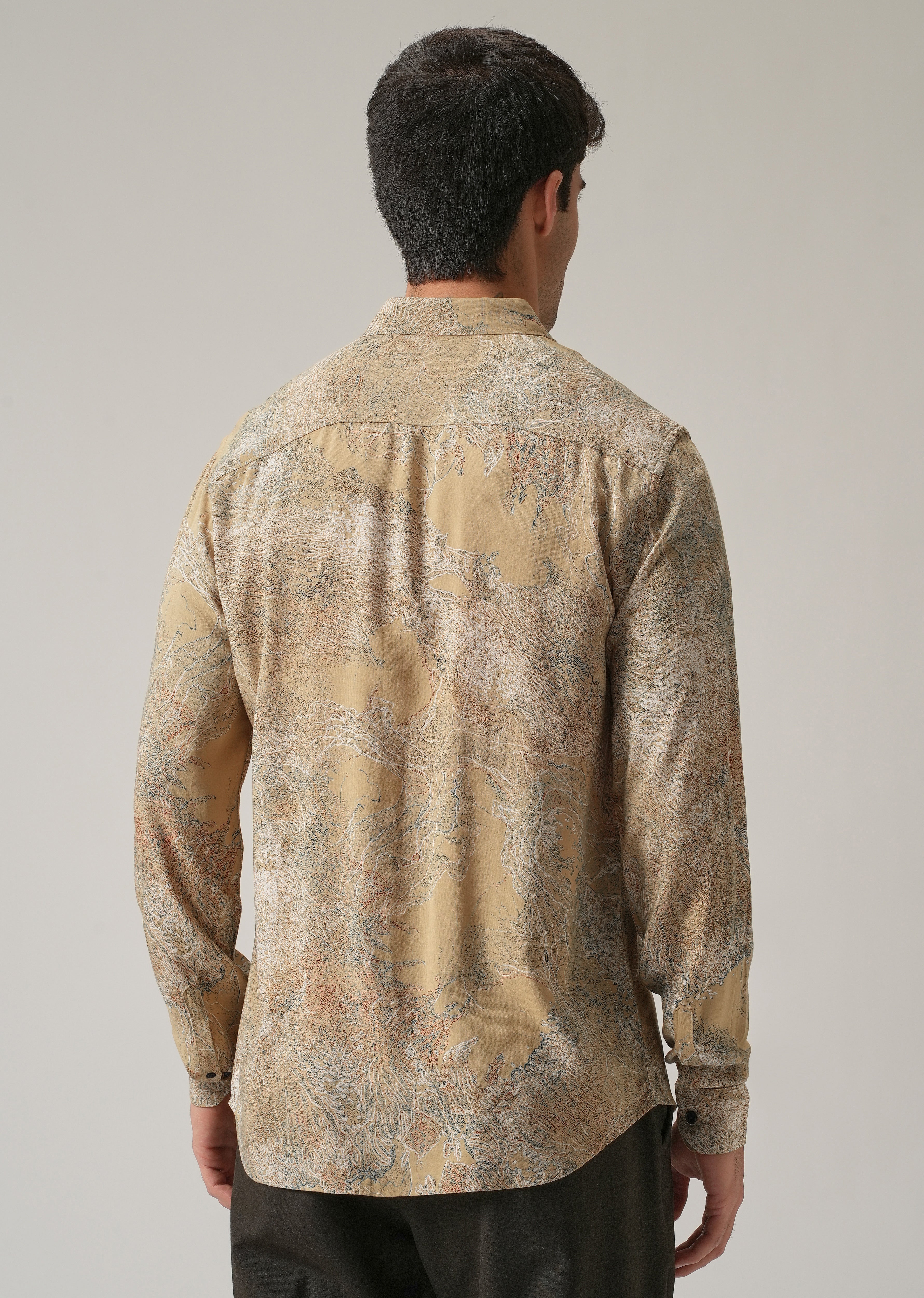 Beige Intricate Print Feather Shirt