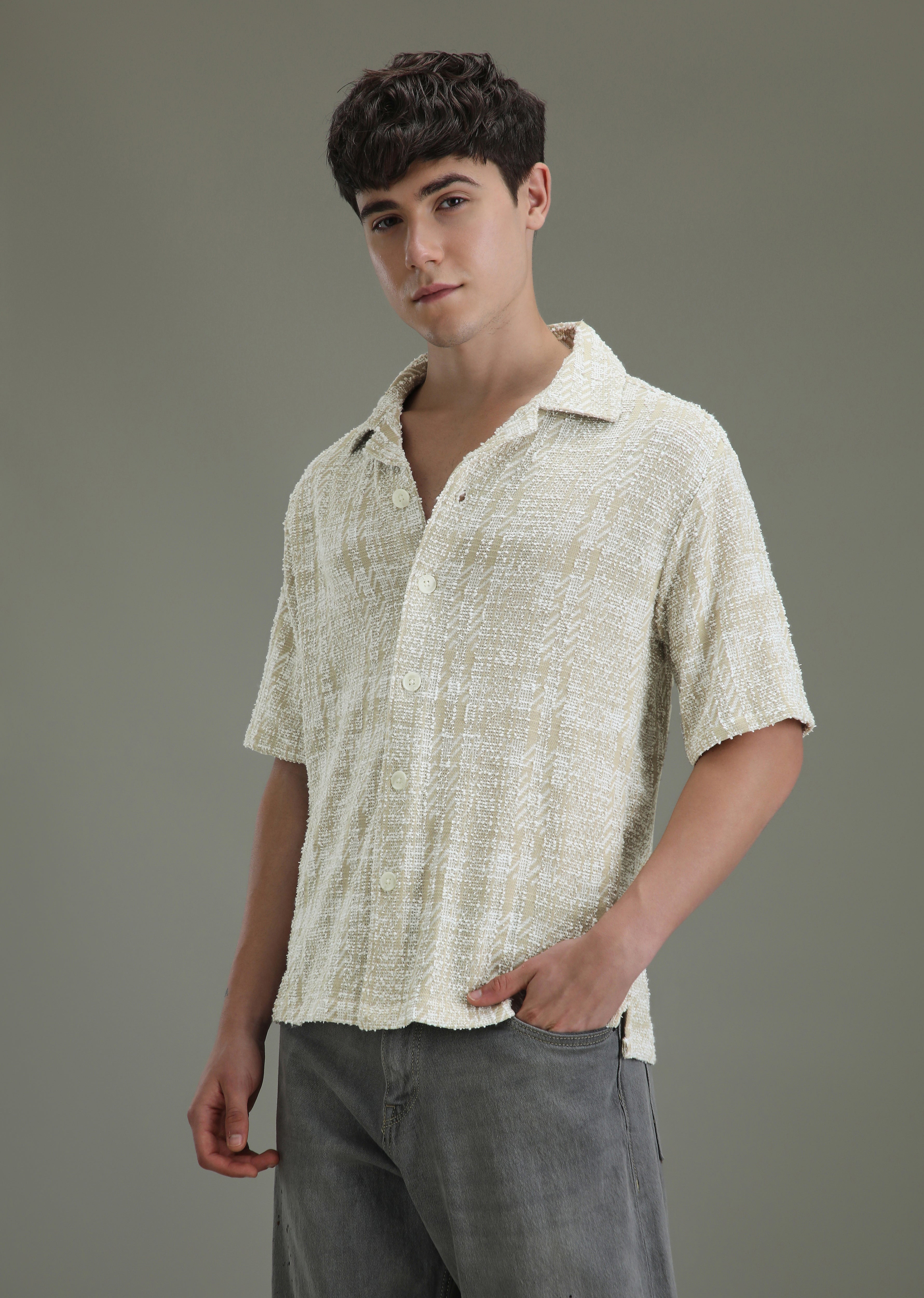 Beige Jacquard Towel Shirt